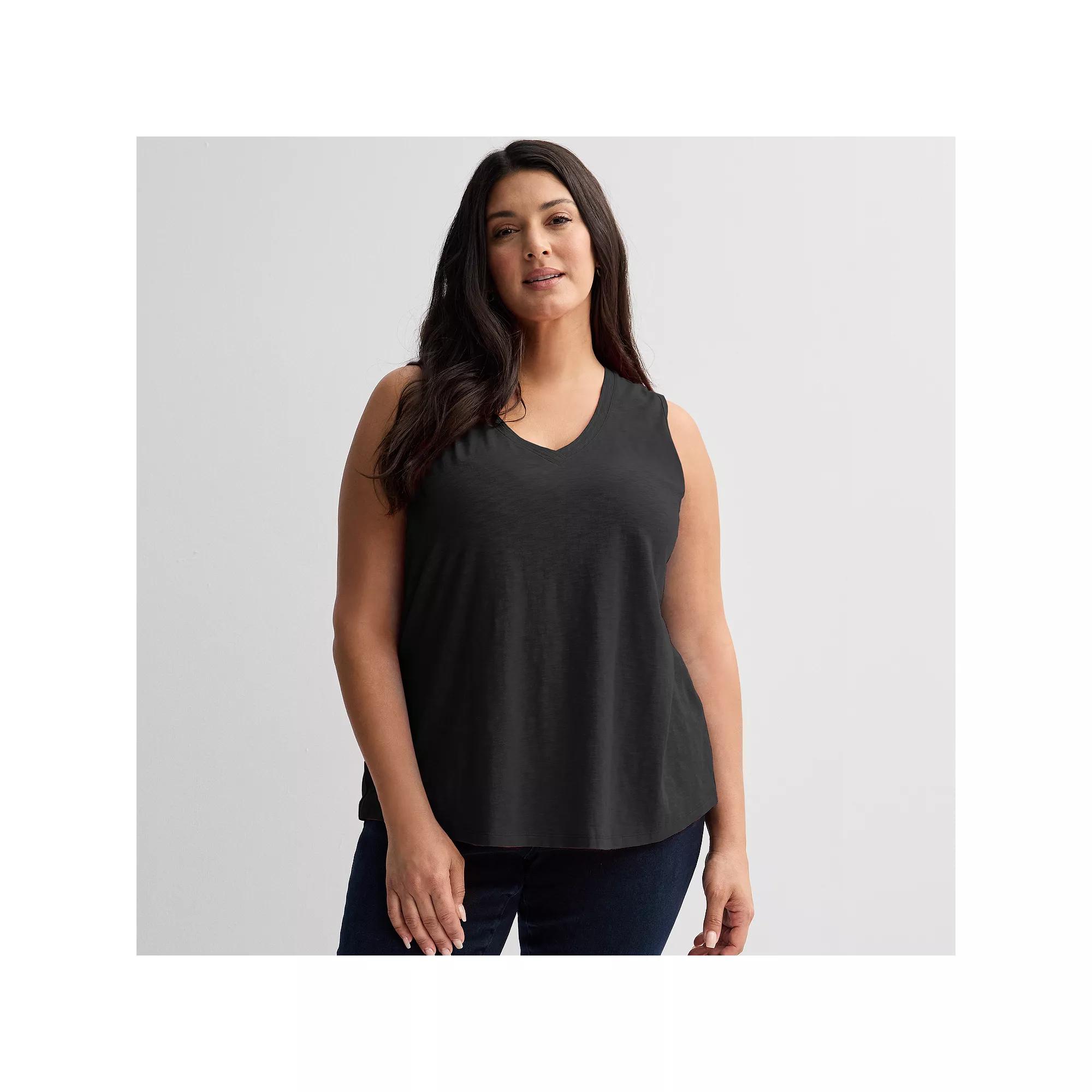 Plus Size Sonoma Goods For Life® Elevated V-Neck Tank Top, Women's, Size: 2XL, Pitch Black Product Image