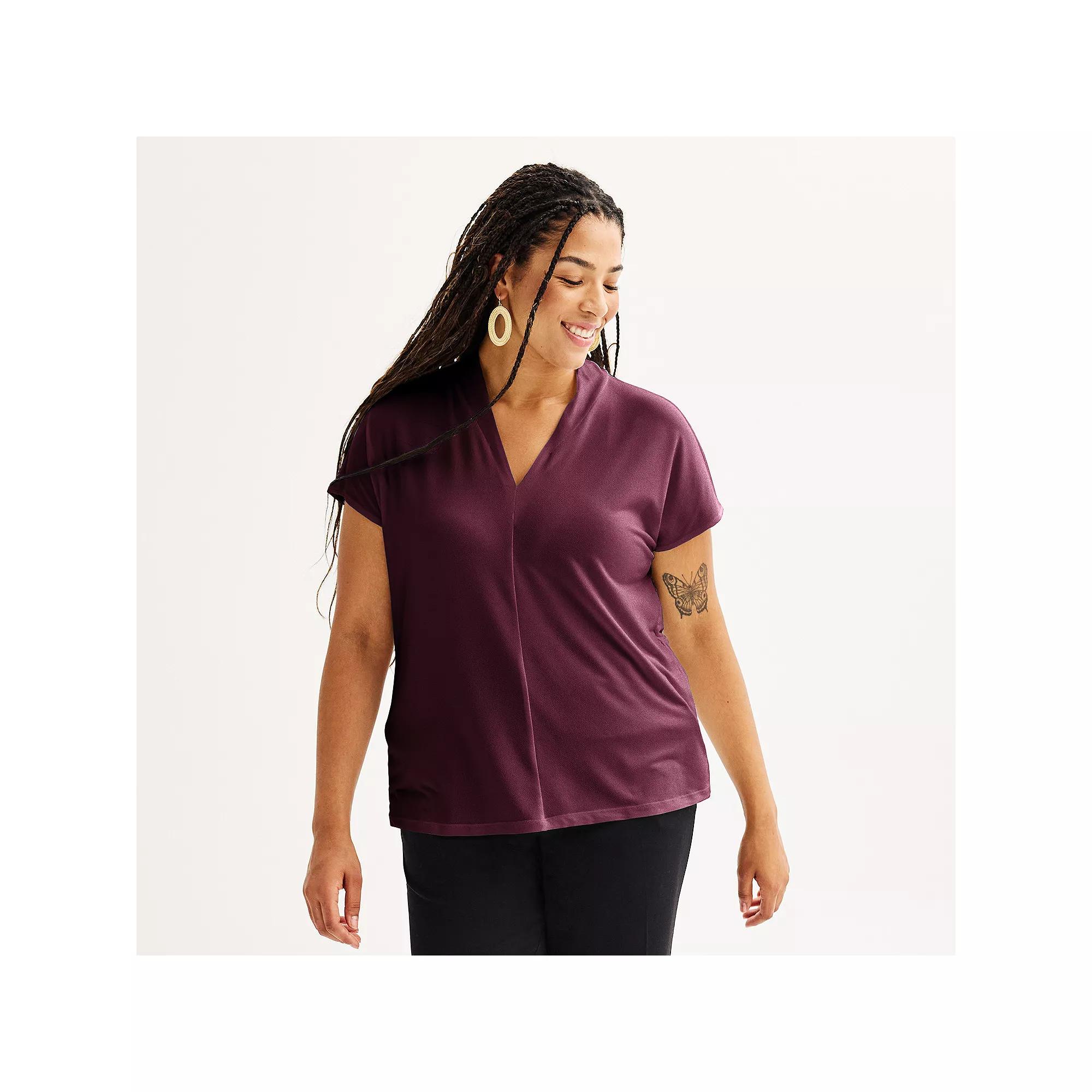 Plus Size Nine West Dolman V-Neck Top, Women's, Size: 2XL, Maddie Purple Product Image