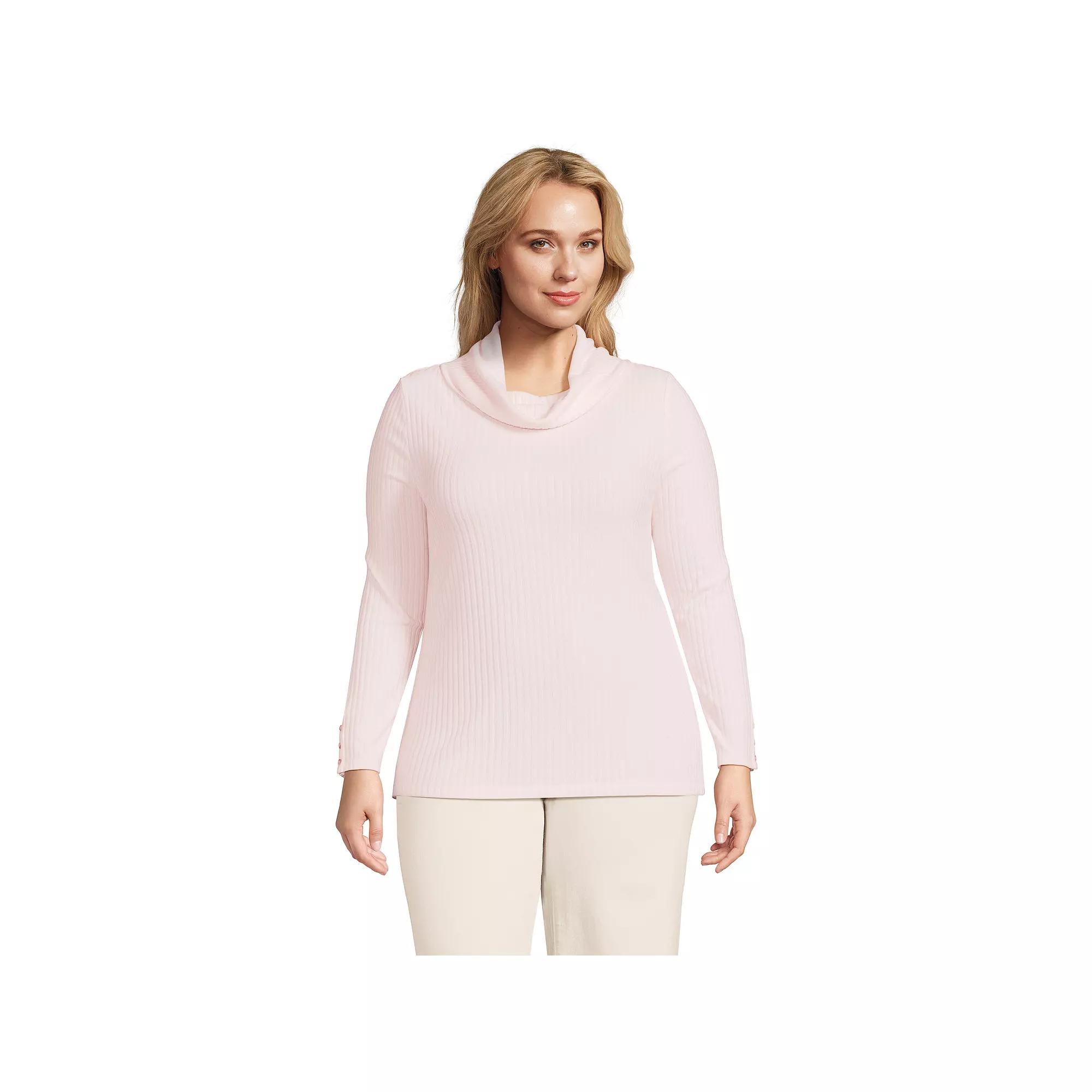 Plus Size Lands' End Long Sleeve Wide Rib Turtleneck, Women's, Size: 3XL, Pale Petal Product Image