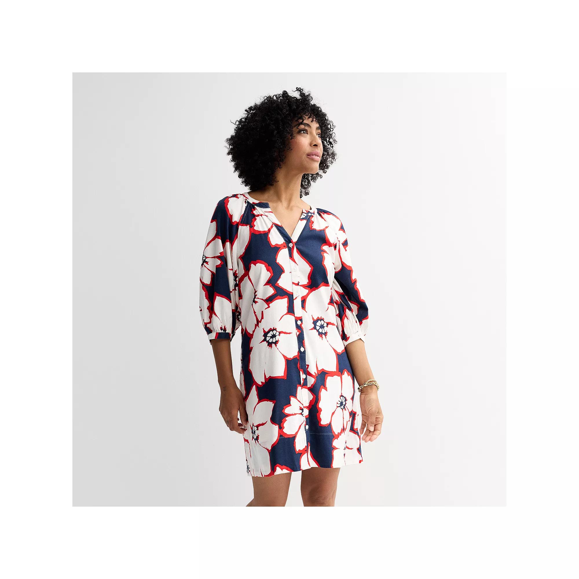 Women's Sonoma Goods For Life® Button Front Shift Dress, Size: Medium, Blue Brush Floral Product Image