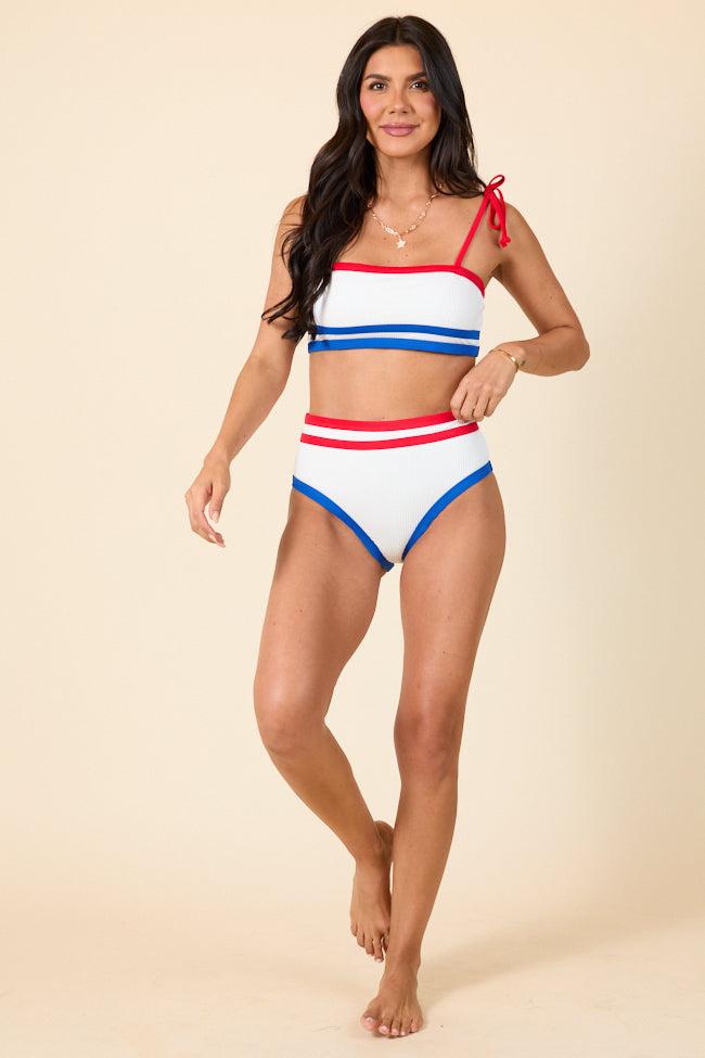 Red White And You White Ribbed High Waisted Bikini Bottoms FINAL SALE Product Image