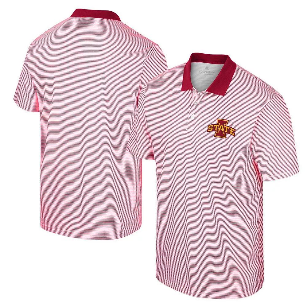 Men's Colosseum White/Cardinal Iowa State Cyclones Print Stripe Polo,  Product Image