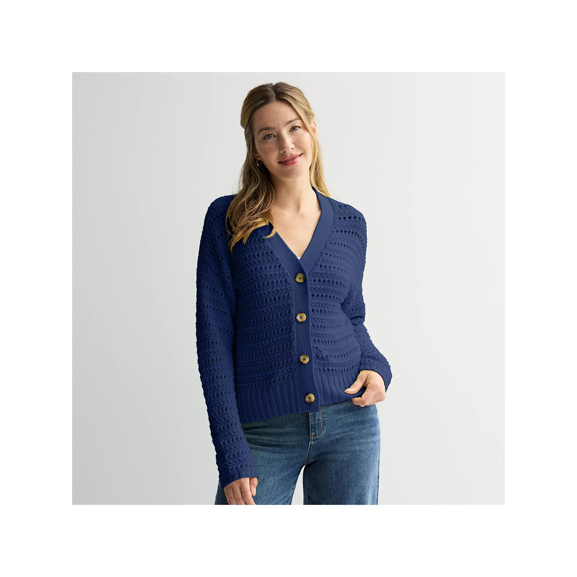 Women's Sonoma Goods For Life® Open Knit Cardigan, Size: XXL, Blue Beauty Product Image