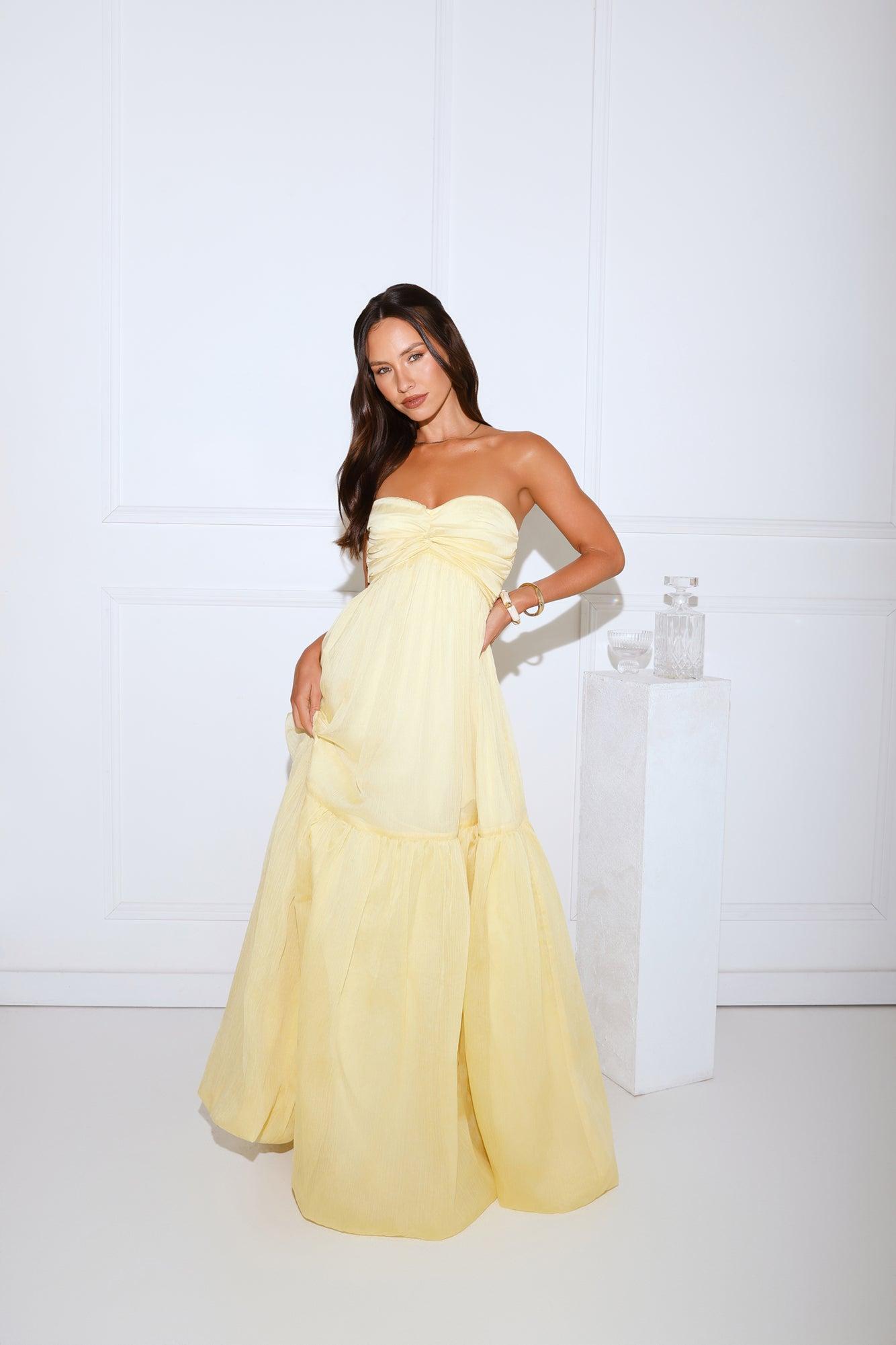 Unforgettable Style Strapless Maxi Dress Yellow Product Image