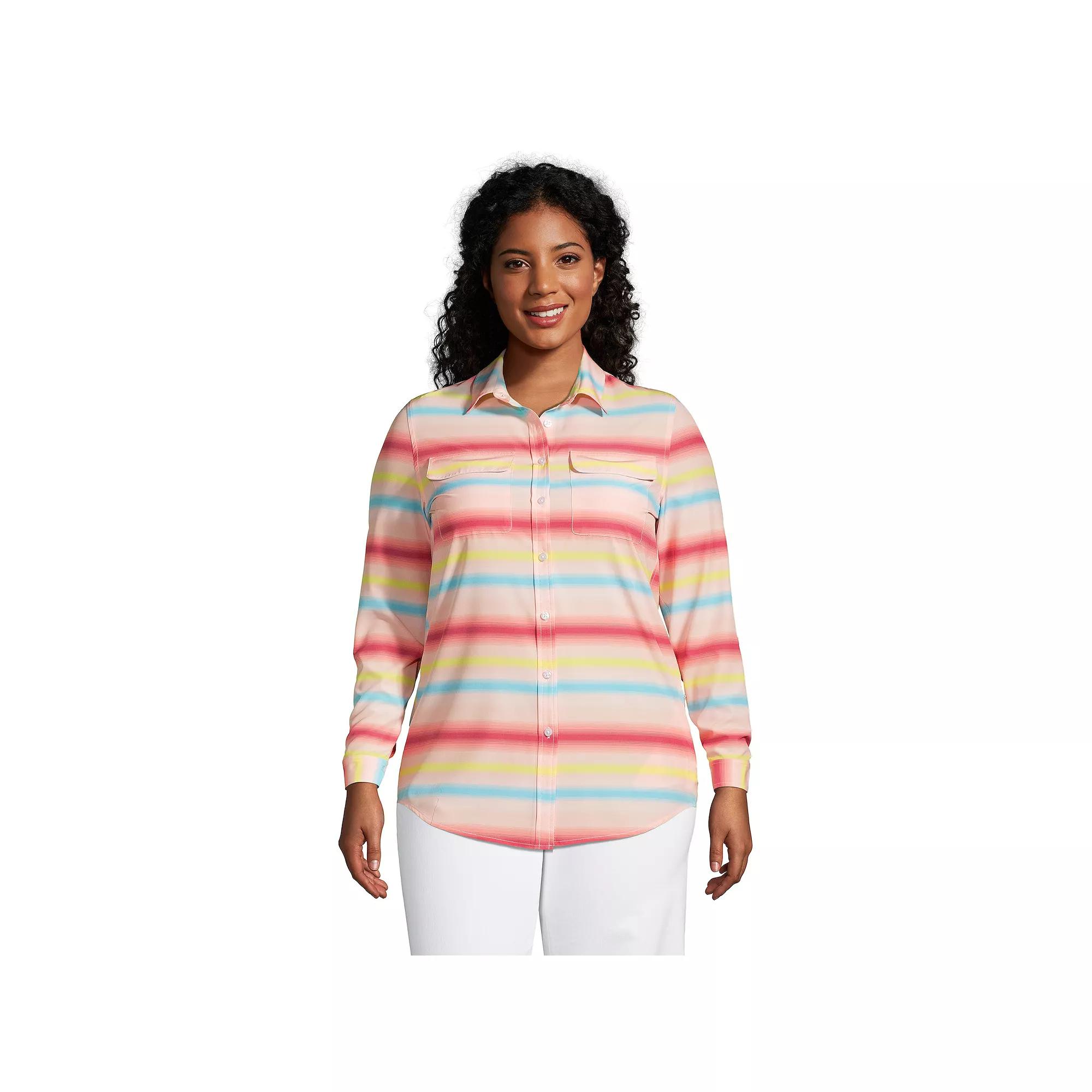 Plus Size Lands' End Commuter Boyfriend Tunic Shirt, Women's, Size: 1XL, Multi Color Stripe Product Image