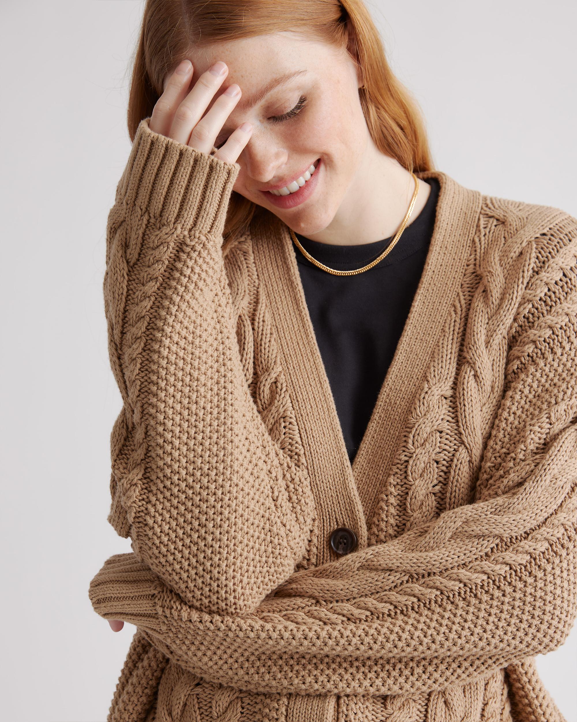Quince | Women's Oversized Cable Cardigan Sweater Size XS, Organic Cotton Product Image