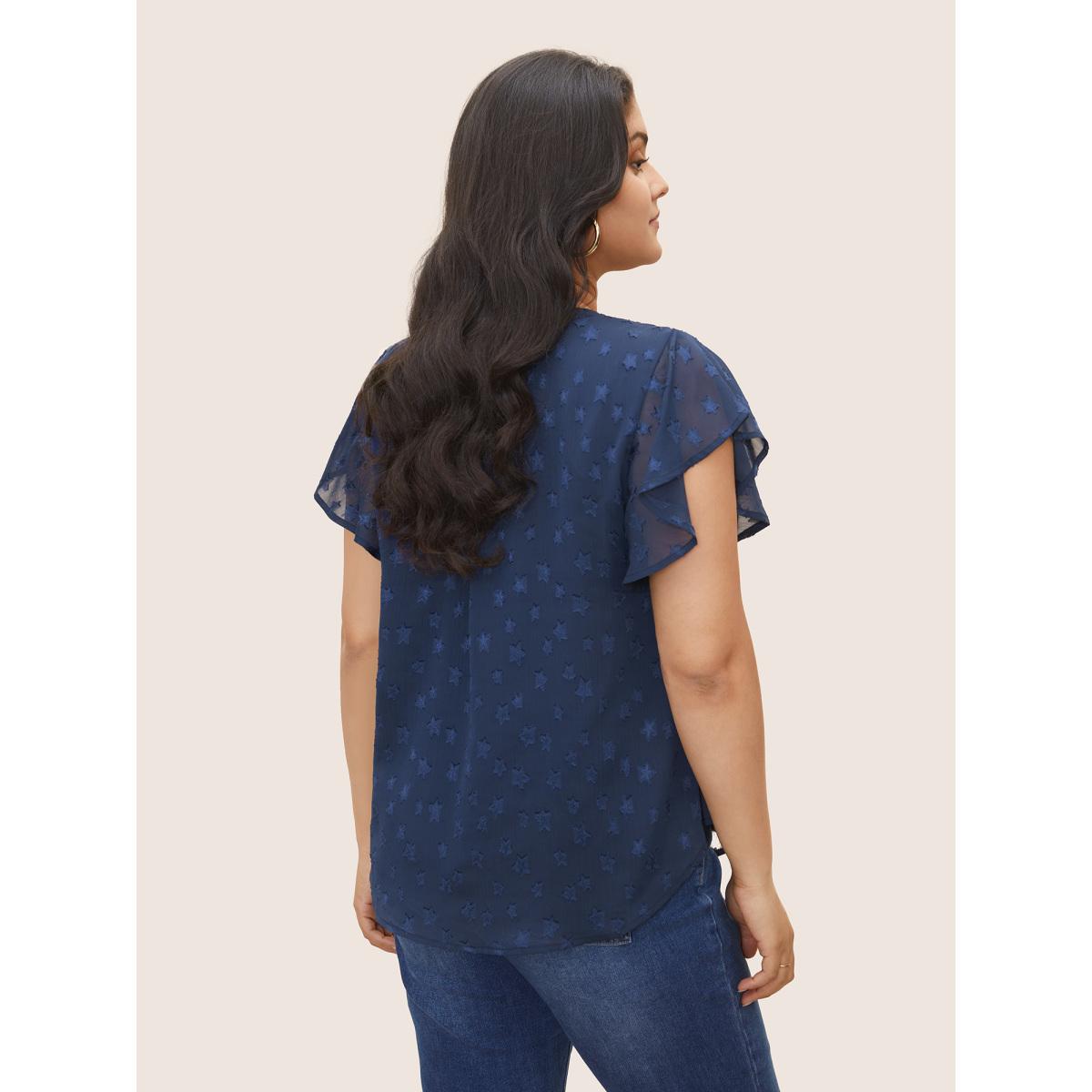 Plus Size Burgundy Star Mesh Gathered Ruffle Sleeve Blouse Women Timeless Cap Sleeve V-neck Elegant Blouses BloomChic 22-24/3X Product Image