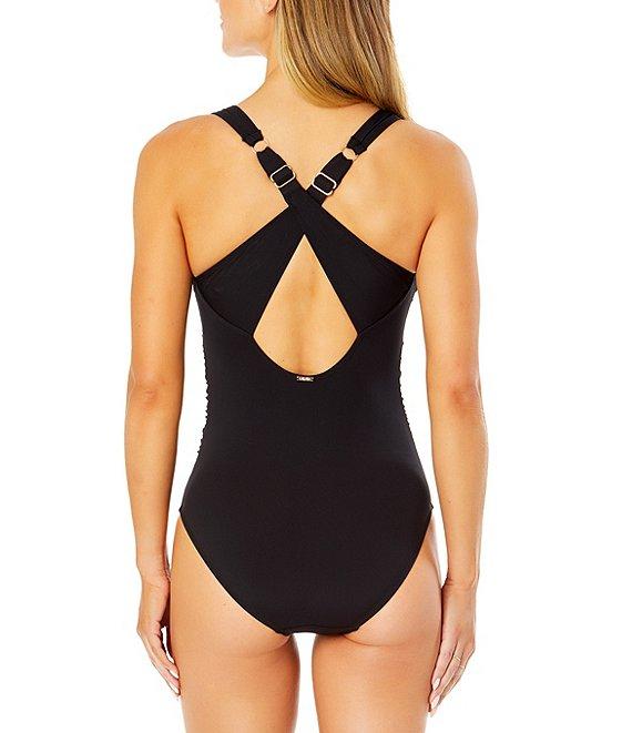Anne Cole Live In Color V-Neck Cross Back Shirred Halter One Piece Swimsuit Product Image