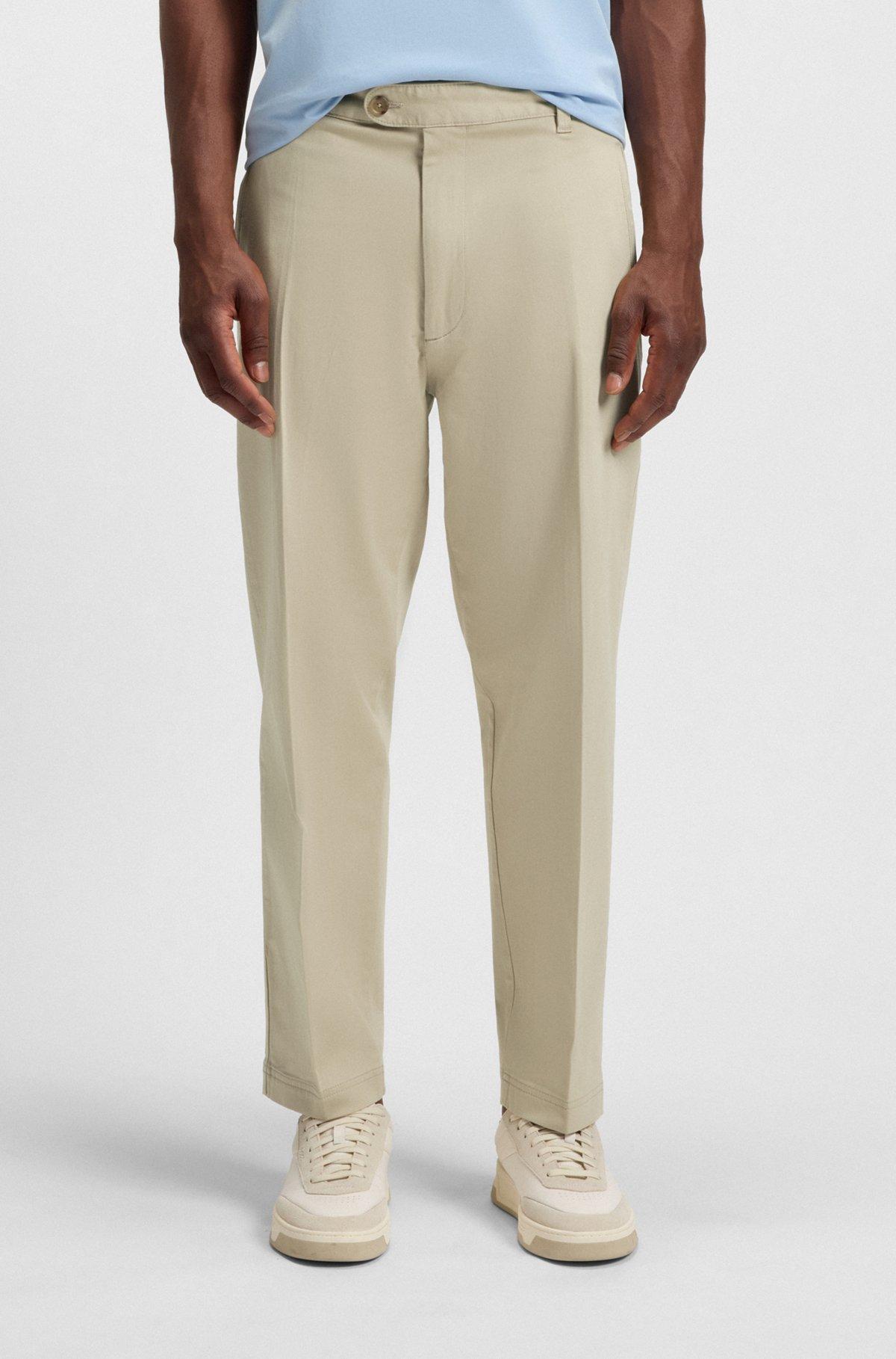BOSS - Straight-fit trousers in stretch-cotton dobby - Light Beige Product Image