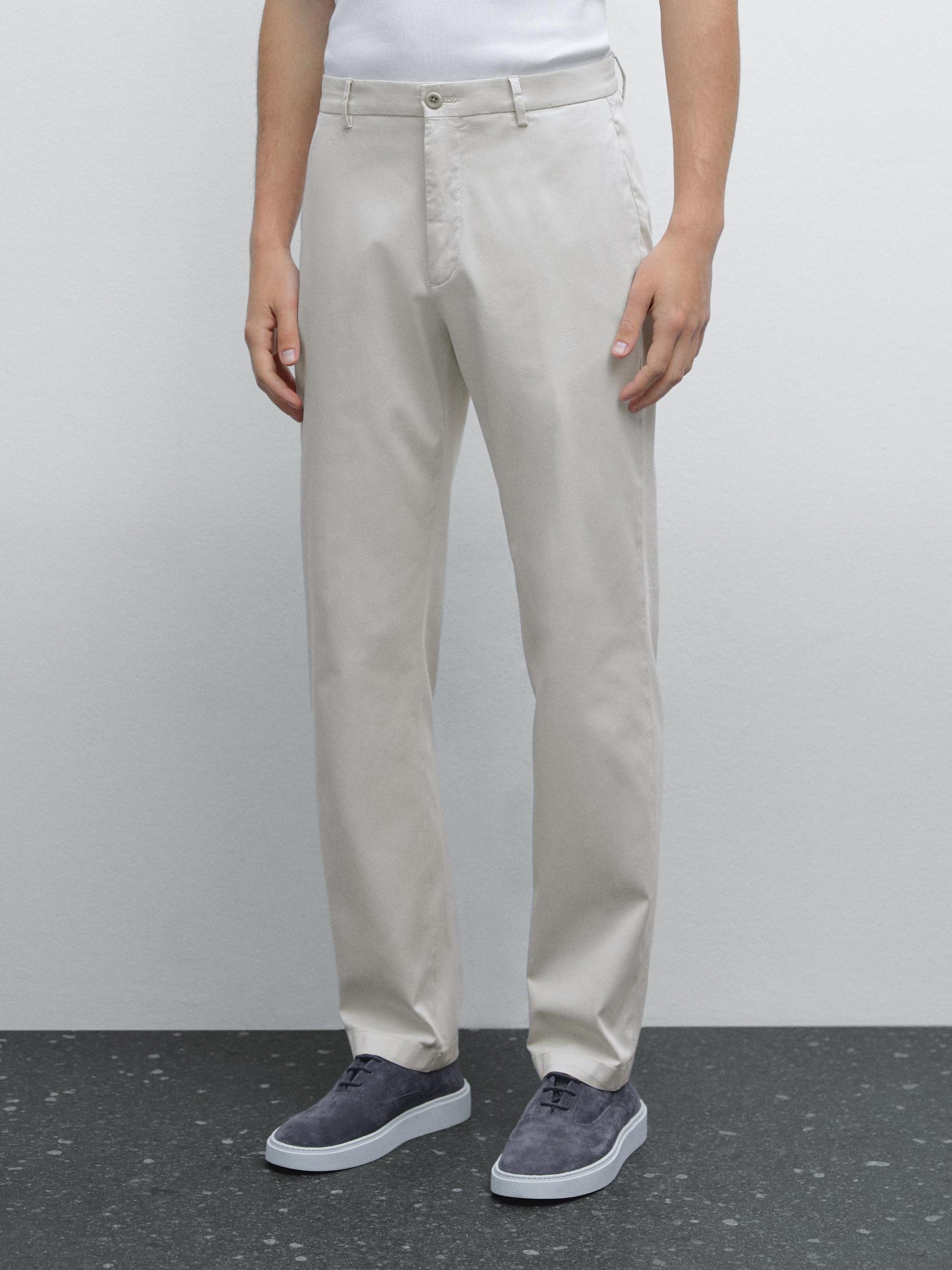 Cotton blend slim fit trousers Product Image