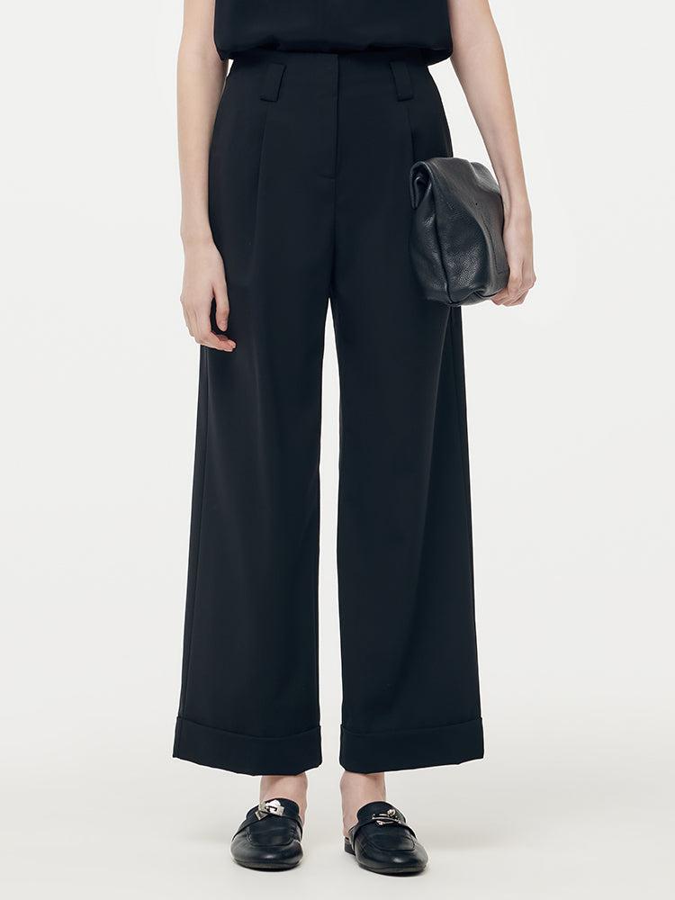 Machine Washable Wool Blend Women Straight Ankle Length Pants Product Image