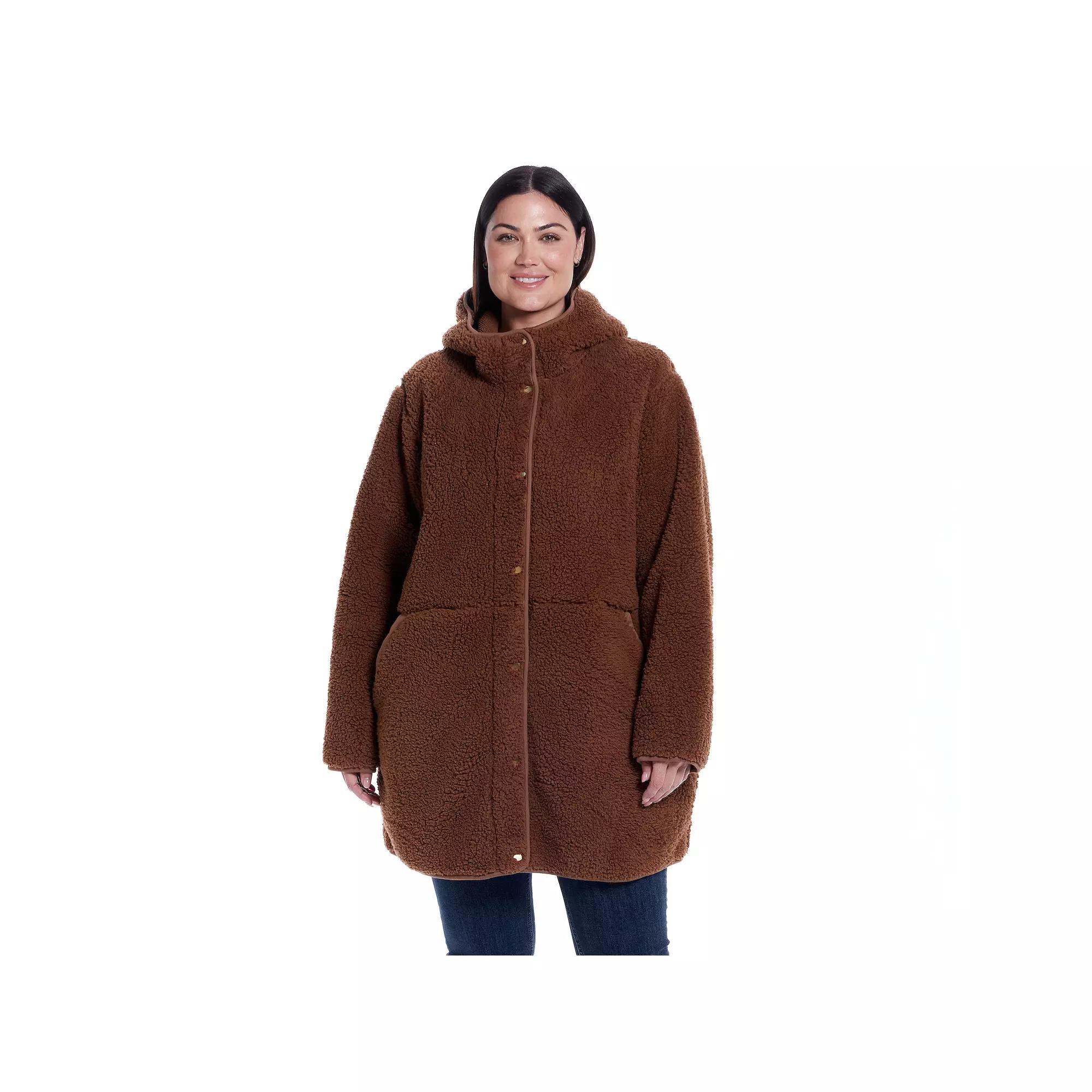 Plus Size Weathercast Hooded Sherpa Fleece Jacket, Women's, Size: 1XL, Toffee Product Image