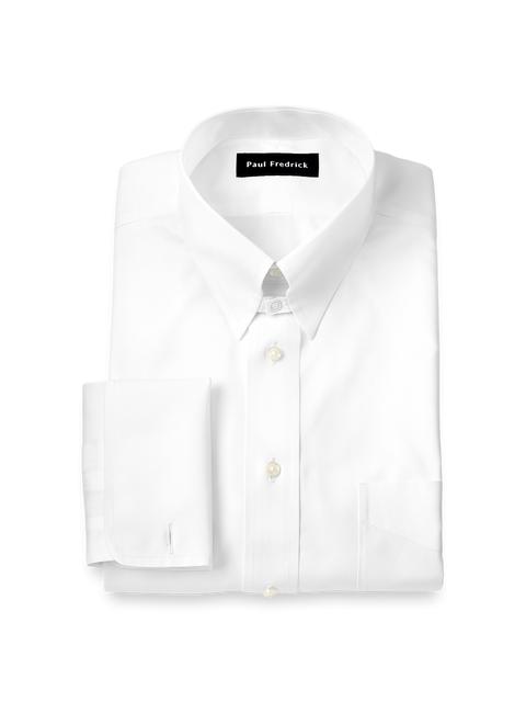 Non-Iron Cotton Pinpoint Solid Snap Tab Collar French Cuff Dress Shirt - White Product Image