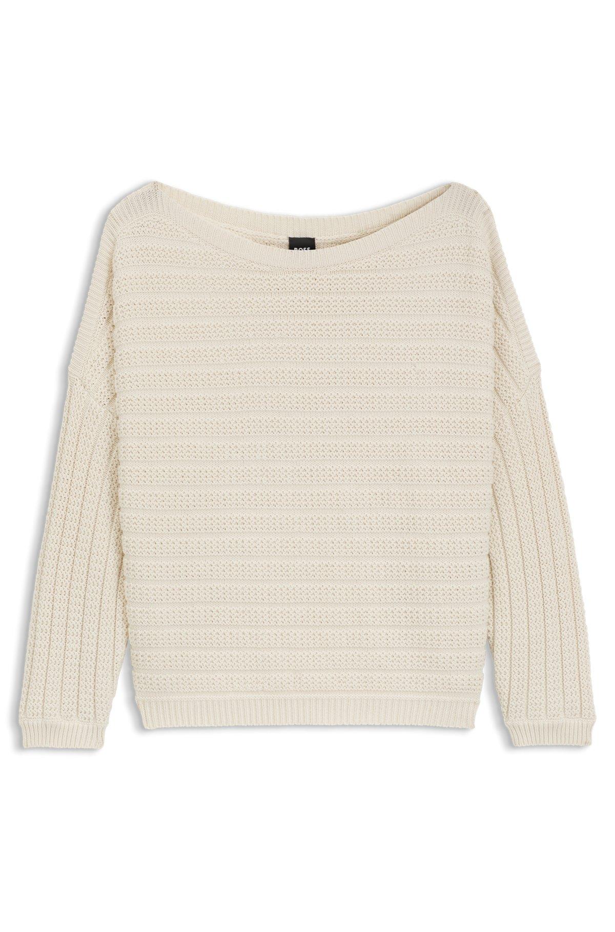 BOSS - Cotton knitted jacket with mixed structures - White Product Image