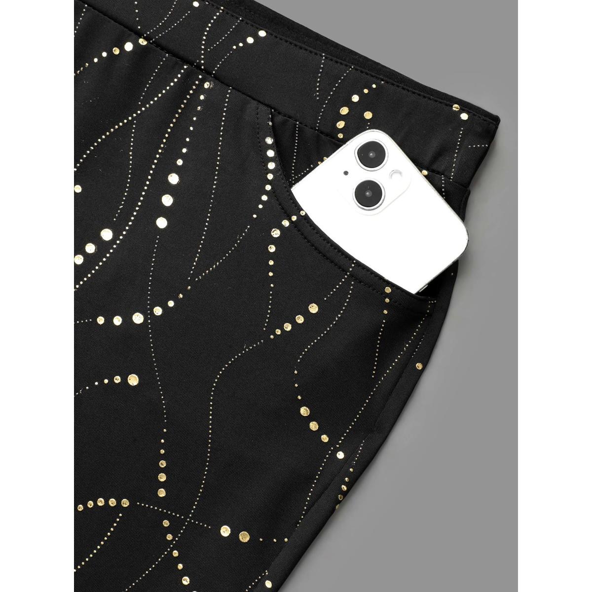 Plus Size Shiny Glitter Skinny Fit Leggings Women Black Elegant High stretch Skinny Mid Rise Everyday Leggings BloomChic 30/6X Product Image