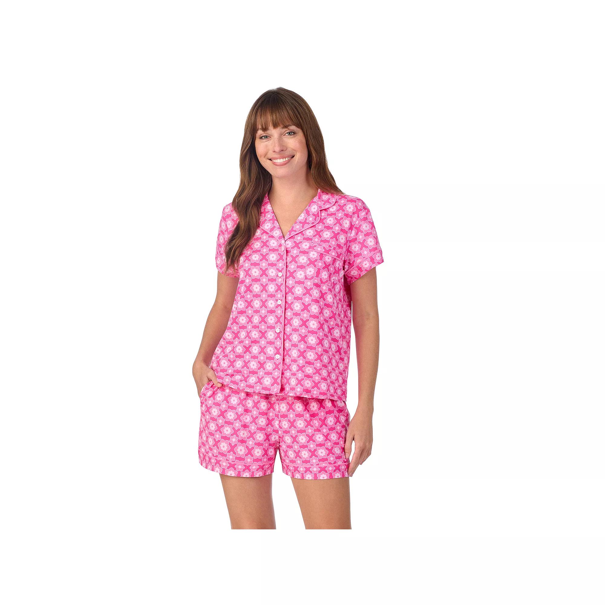 Women's Draper James 2-Piece Printed Cozy Short Sleeve Notch Collar Pajama Top & Pajama Shorts Set,  Product Image