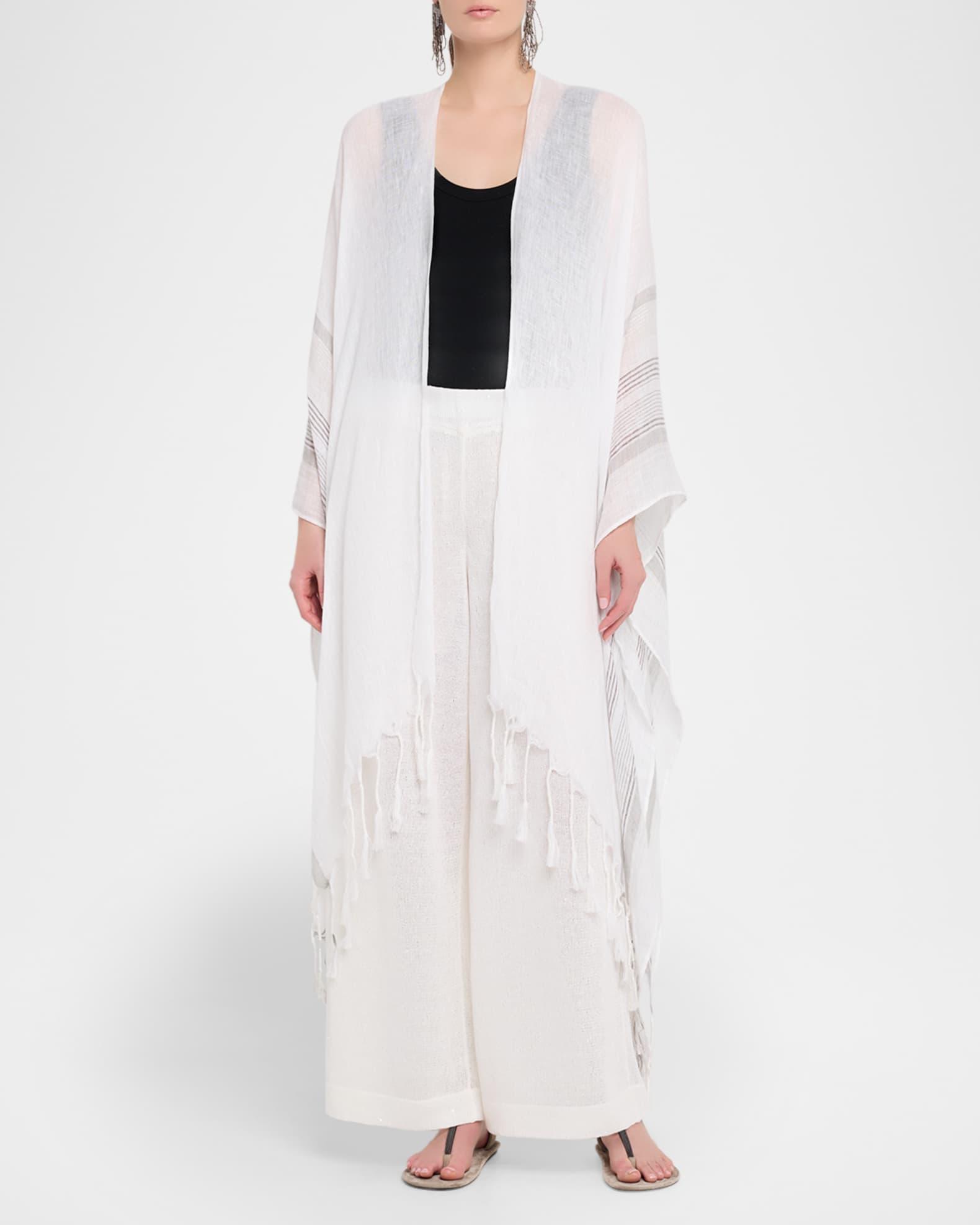 Linen-Silk Paillette Knit Straight-Leg Pull-On Pants Product Image