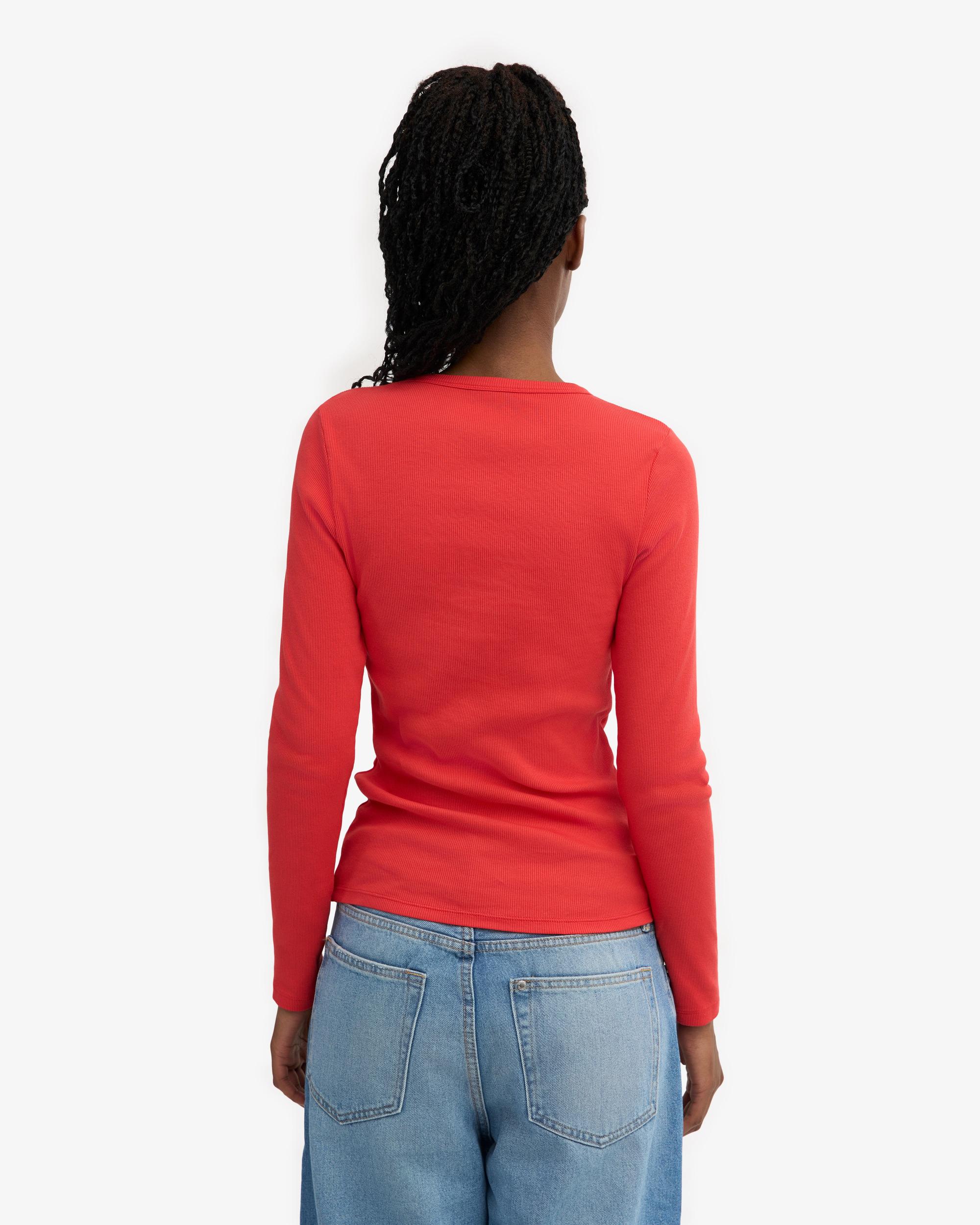 Women Organic Rib LS T-Shirt - Red Tangerine Product Image
