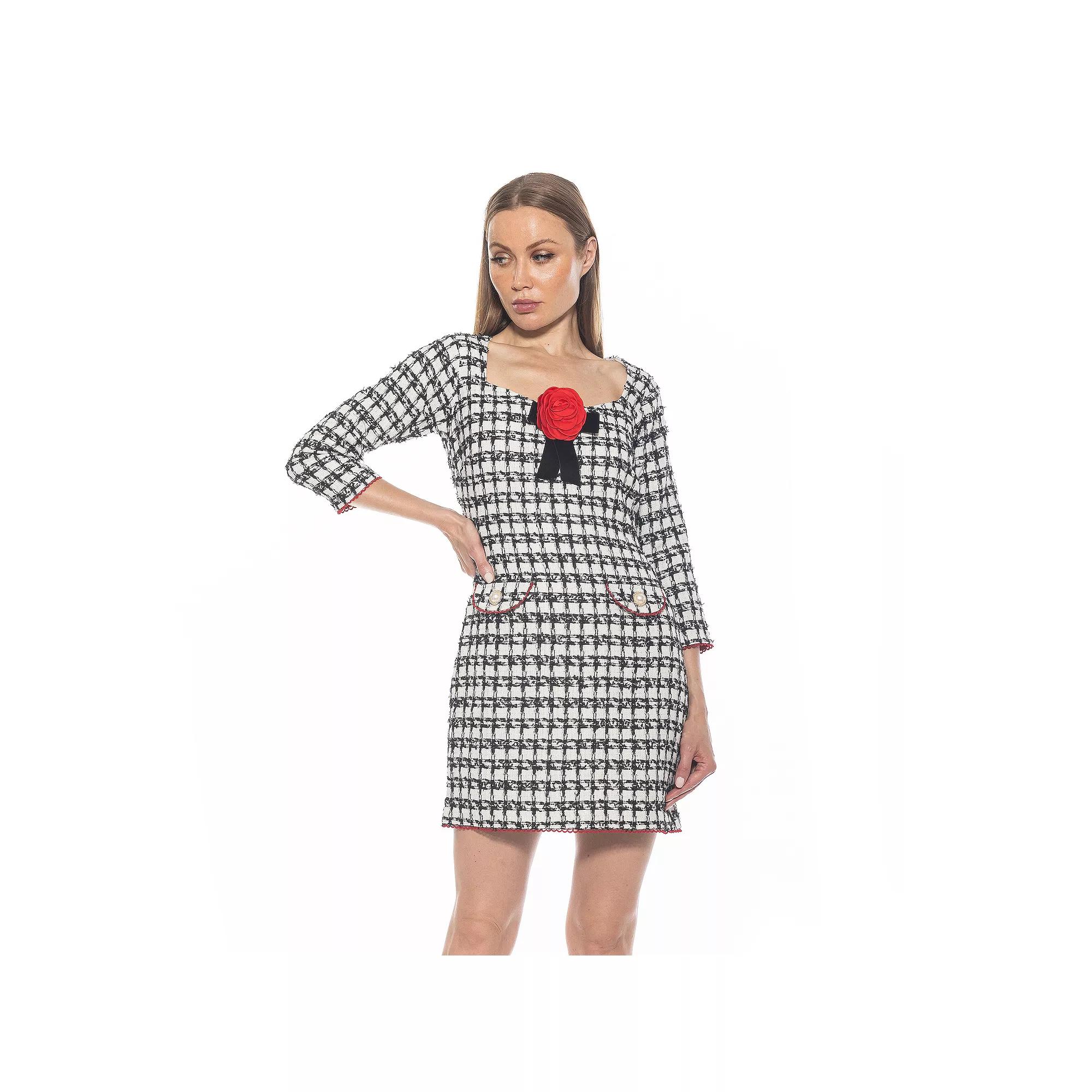 Women's ALEXIA ADMOR Dianys Tweed Princess Neckline Shift Mini Dress, Size: 12, Black Product Image