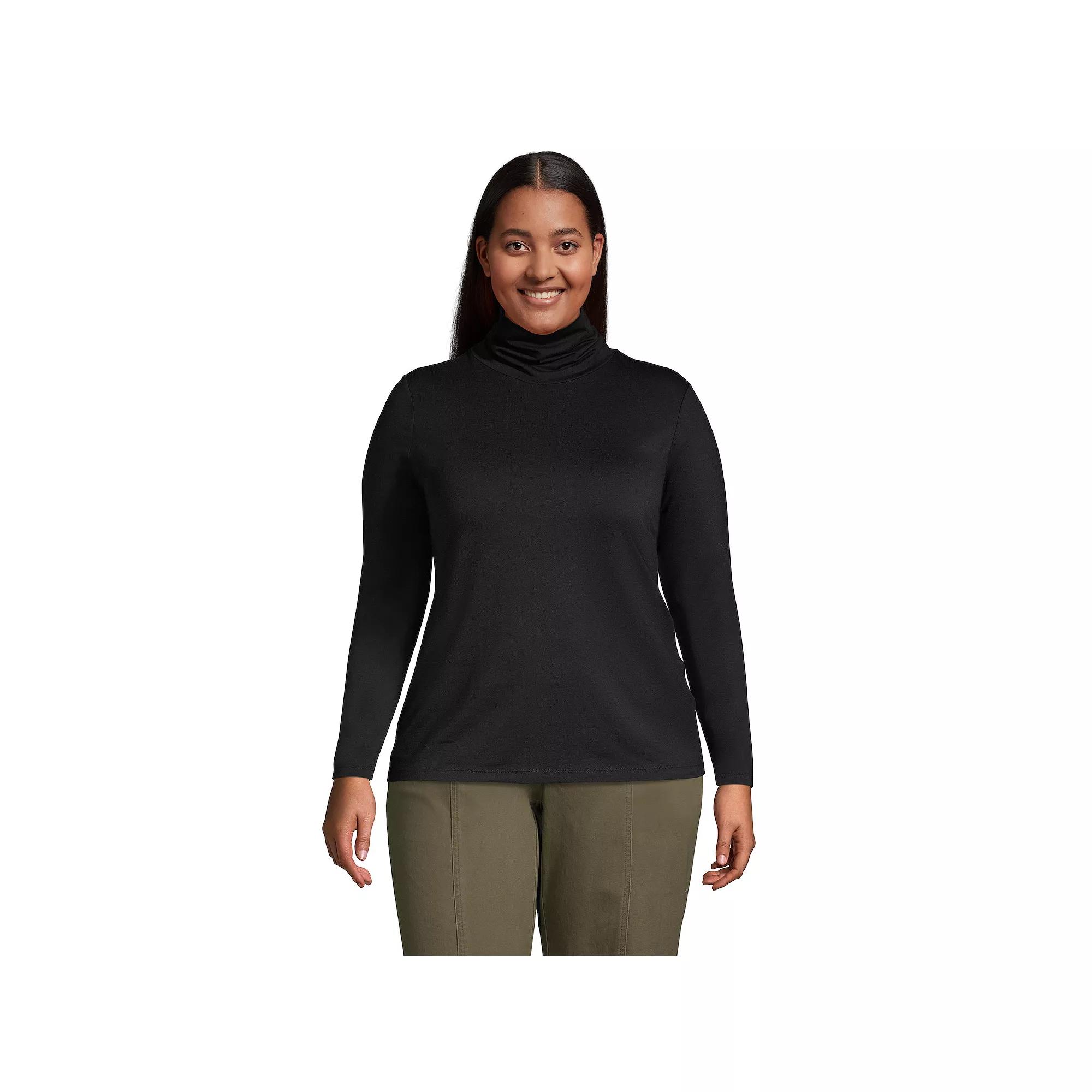 Plus Size Lands' End Lightweight Fitted Long Sleeve Turtleneck, Women's, Size: 1XL, Black Product Image