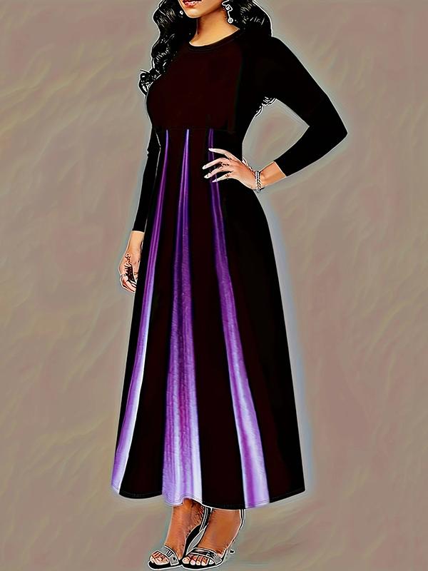 A-Line High Waisted Gradient Pockets Printed Split-Joint Round-Neck Maxi Dresses Product Image