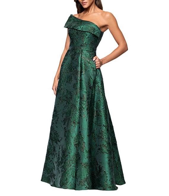 Xscape One Shoulder Metallic Jacquard Gown Product Image