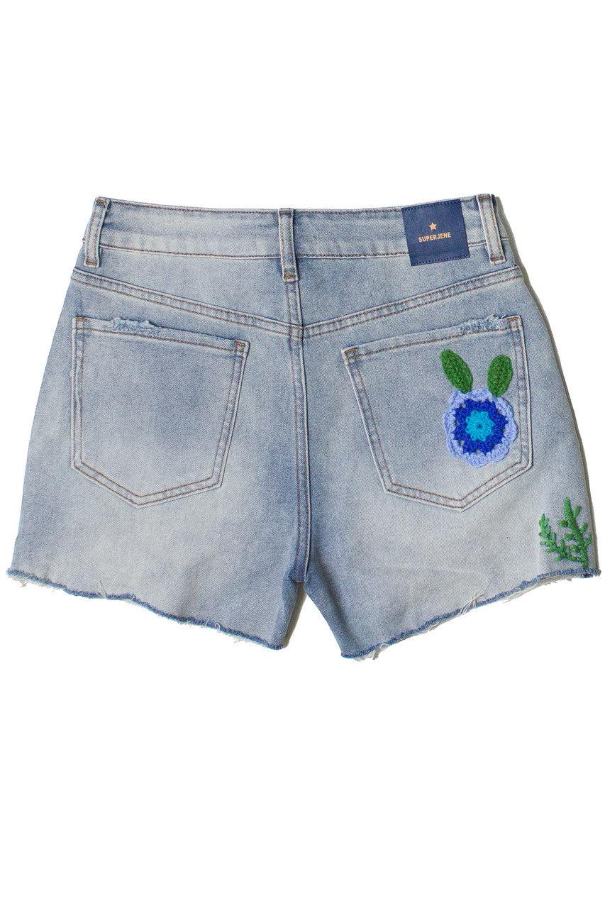 Crochet Flowers Cut Off Shorts Product Image