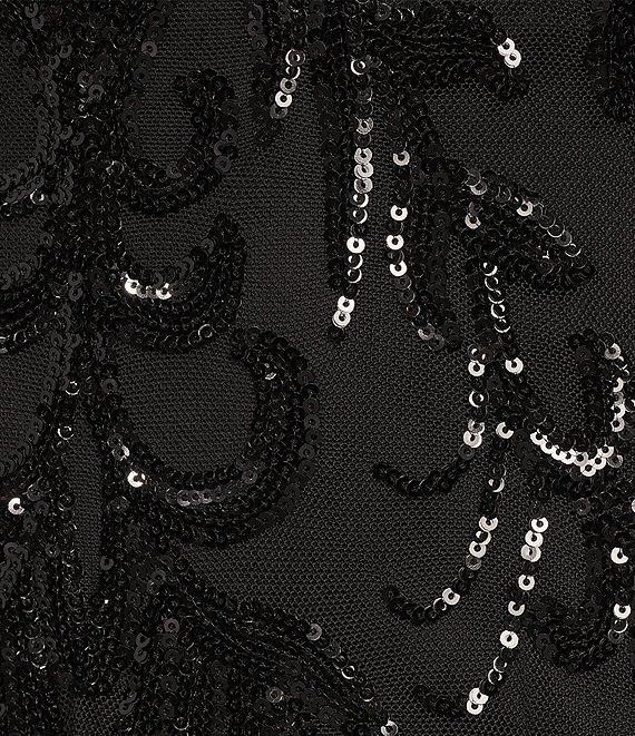 Midnight Doll Sequin Patterned Spaghetti Strap Square Neck Lace Up Back Side Slit Dress Product Image