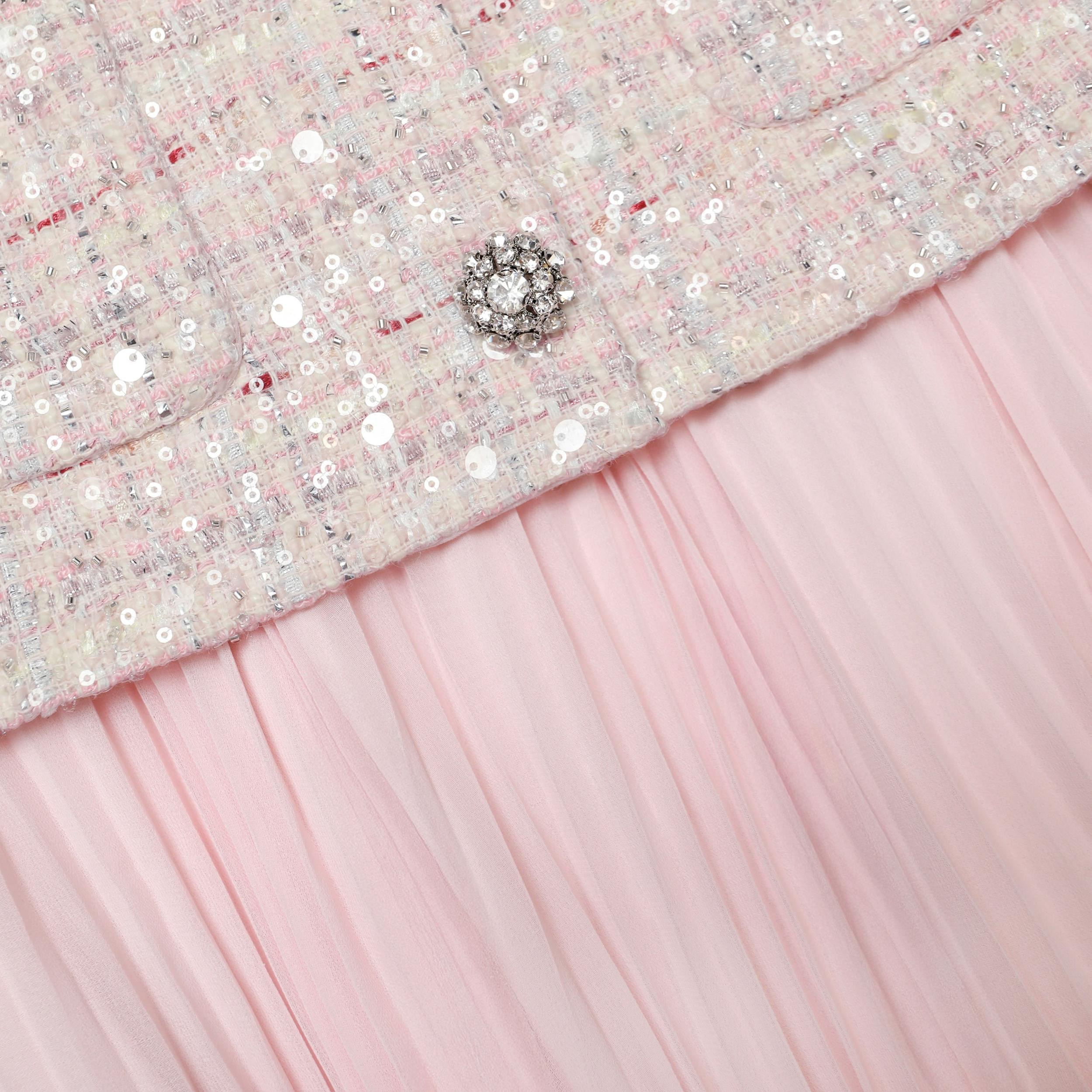 Pink Sequin Boucle Tailored Midi Dress Product Image