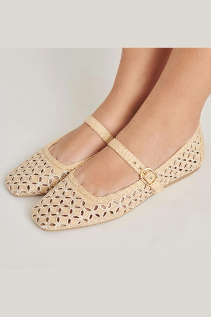 Rodni Eyelet Perf Ballet Flats - Lt Natural Woven Raffia Product Image