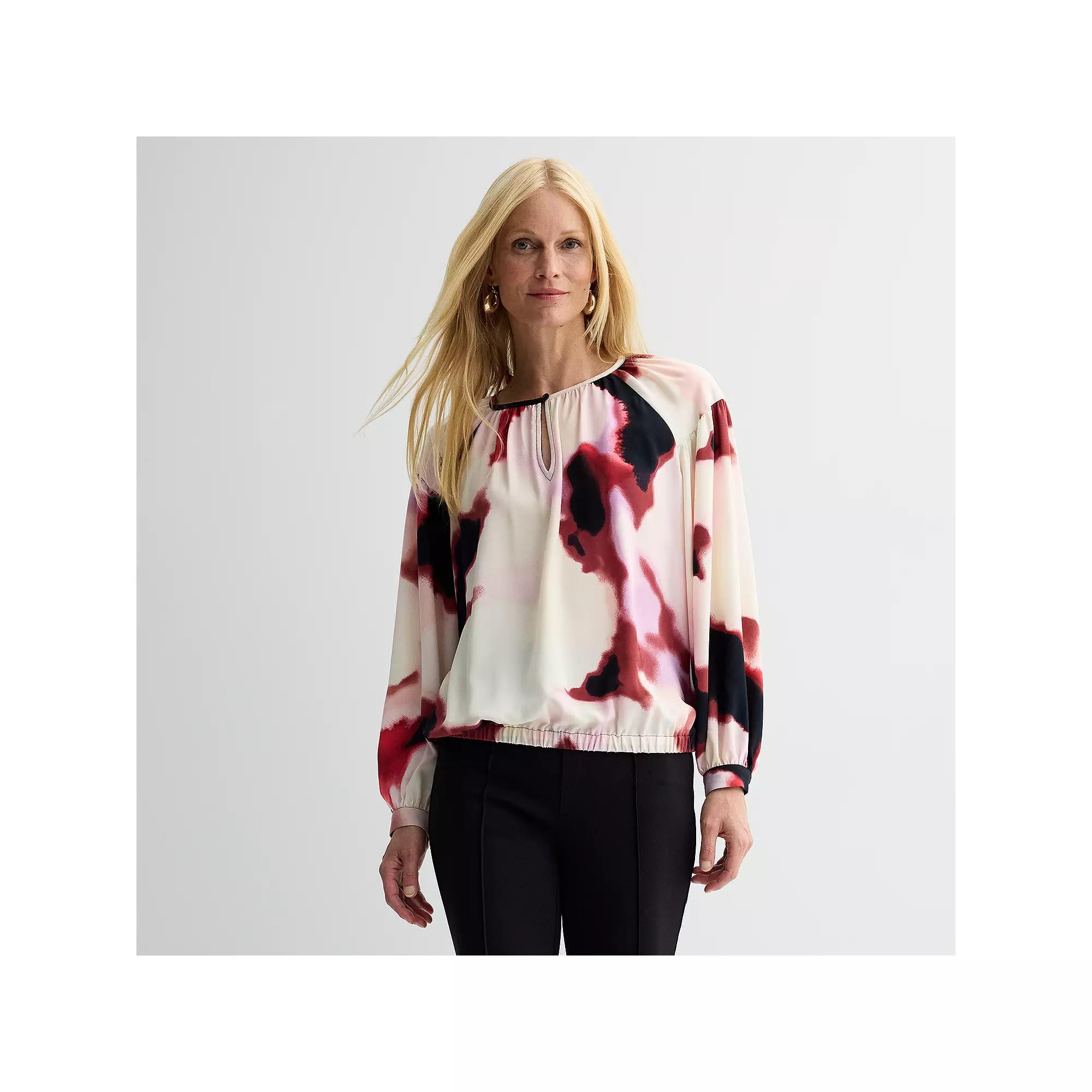 Petite Nine West Keyhole Elastic Waist Blouse, Women's, Size: XL Petite, Pink Krystal Wave Product Image