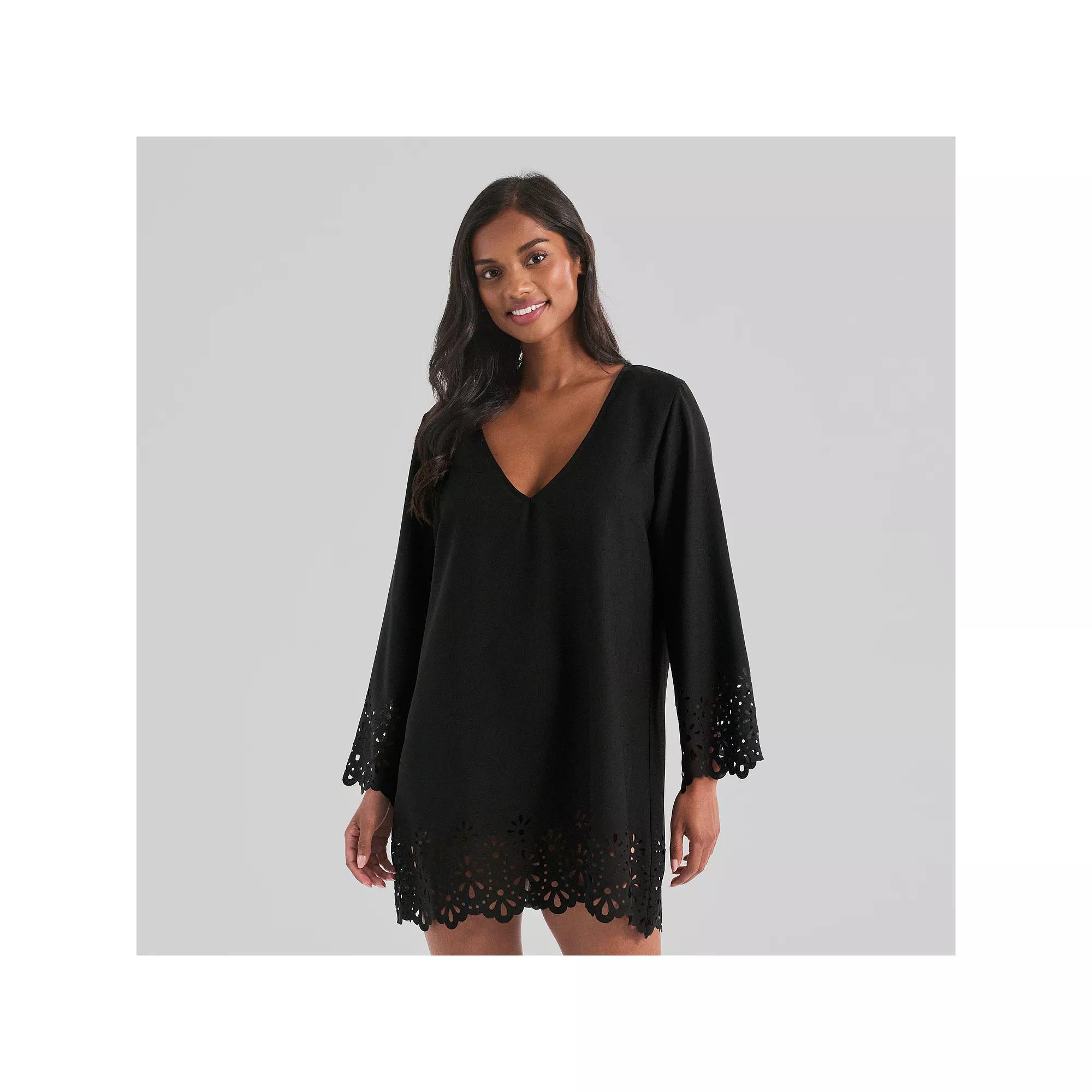 Women's Freshwater Laser Cut Tunic Swim Cover-Up, Size: XL, Black Product Image