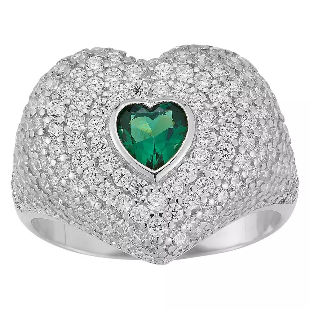 Sunkissed Sterling 14k Gold Over Silver Cubic Zirconia Heart Signet Ring, Women's, Size: 7, Silver Tone Product Image