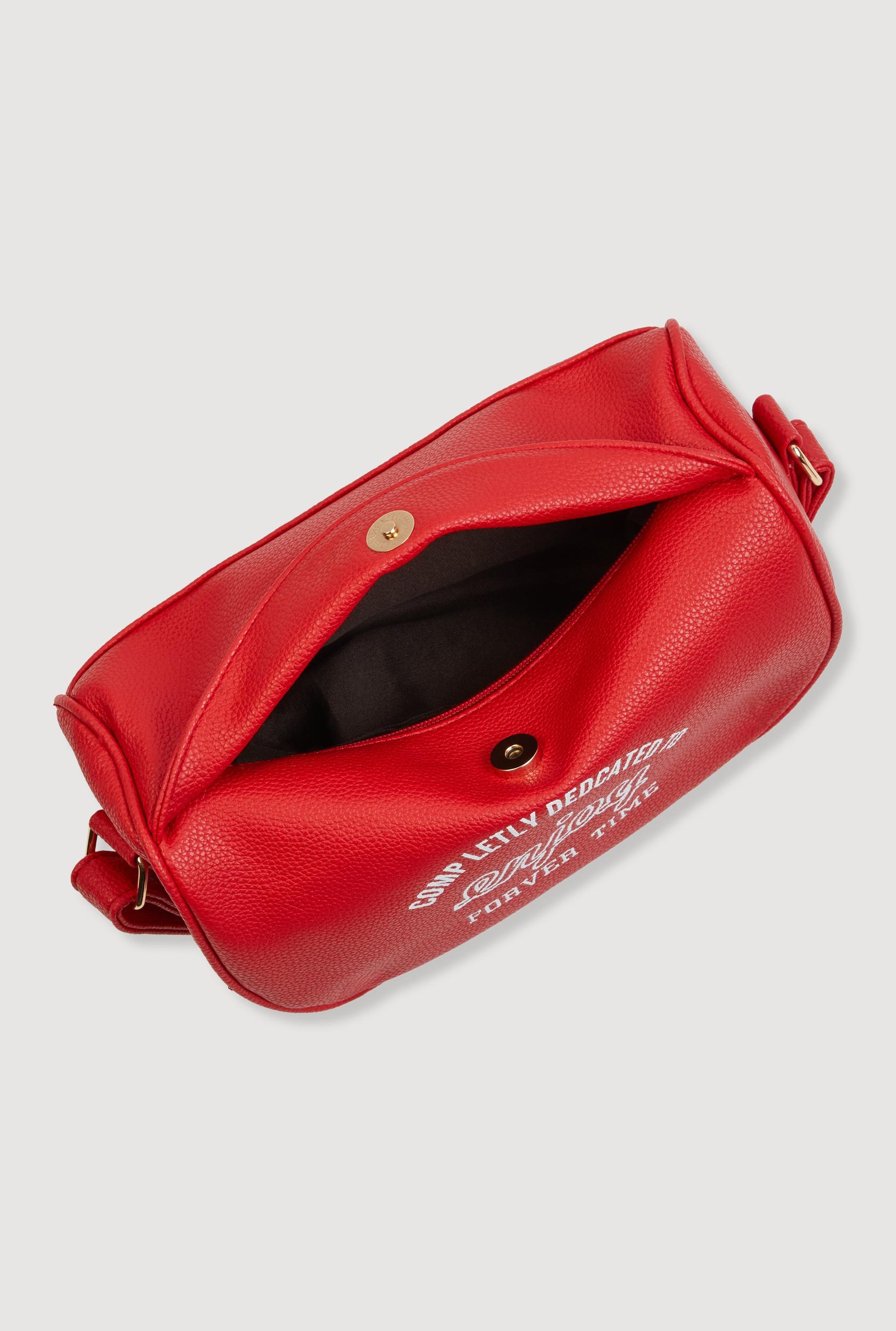 Womens Enjoy Graphic Faux Leather Half Moon Crossbody Bag Product Image