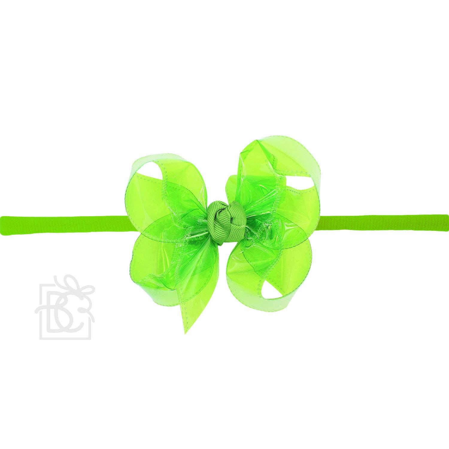 1/4" PANTYHOSE HEADBAND W/WATERPROOF BOW: 5.5" Huge - 2.5" Ribbon / AQUA Product Image