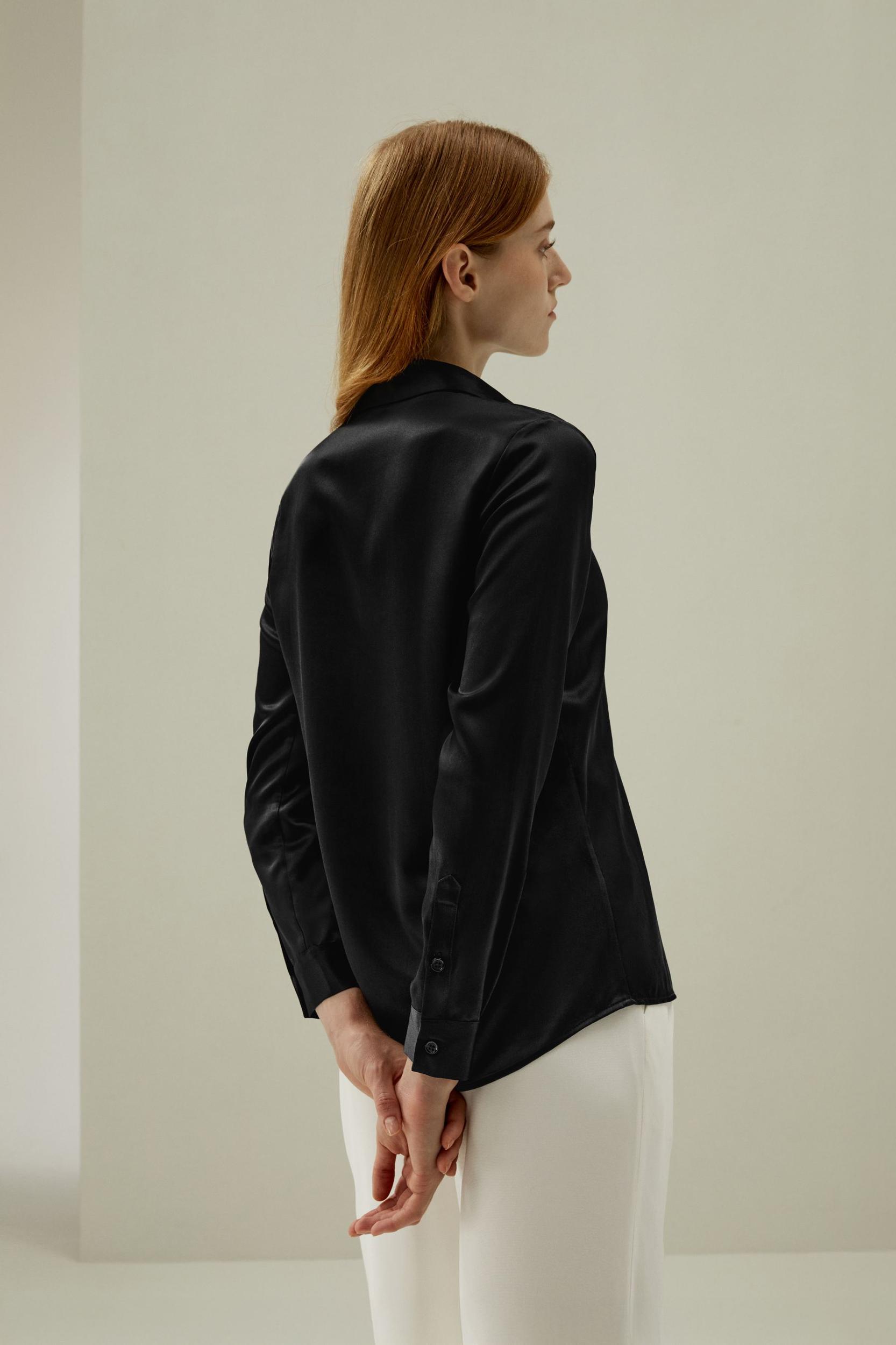 LILYSILK Silk Shirt Women - Dark Gray Mulberry Silk - Non-Toxic Dyes Concealed Mother-Of-Pearl Buttons Blouse Petite M Product Image