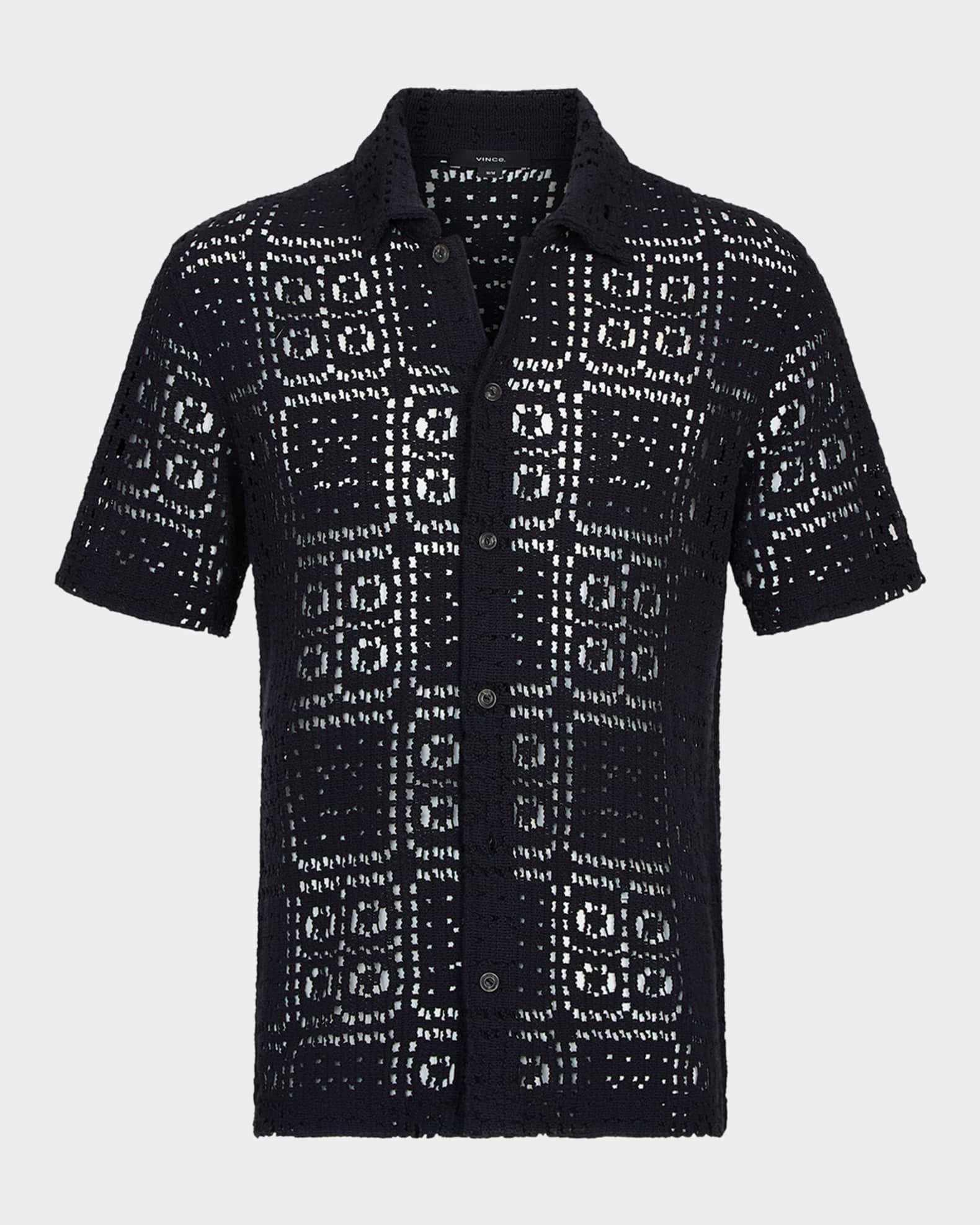 Men's Crochet Button-Down Shirt Product Image