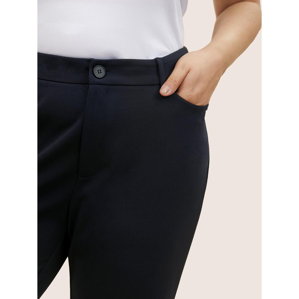 Plus Size High Rise Slanted Pocket Flare Leg Pants Women Blue At the Office Flare Leg High Rise Work Pants BloomChic 28/5X Product Image