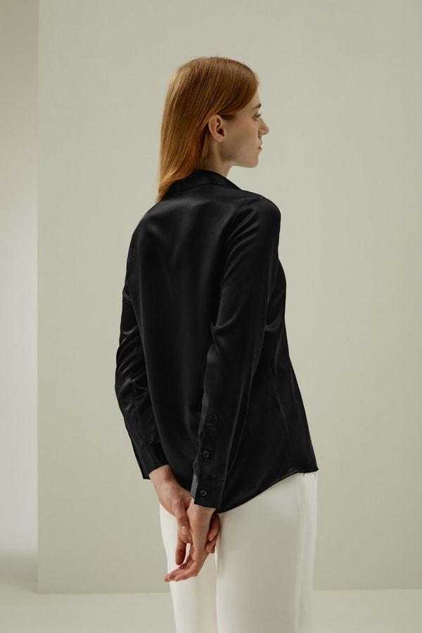 LILYSILK Silk Shirt Women - Dark Gray Mulberry Silk - Non-Toxic Dyes Concealed Mother-Of-Pearl Buttons Blouse Petite M Product Image