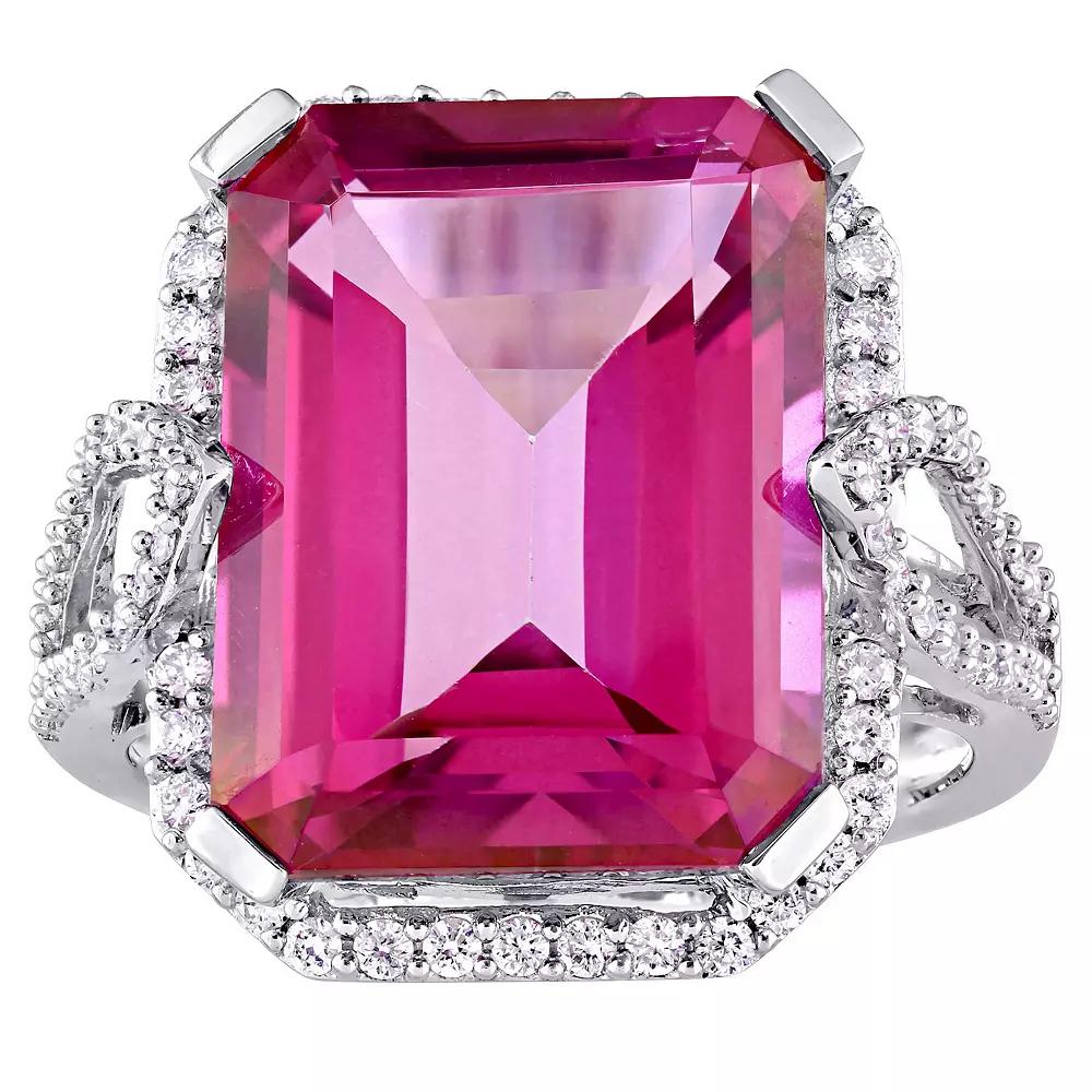 Stella Grace 14k White Gold Pink Topaz & 1/2 Carat T.W. Diamond Cocktail Ring, Women's,  Product Image