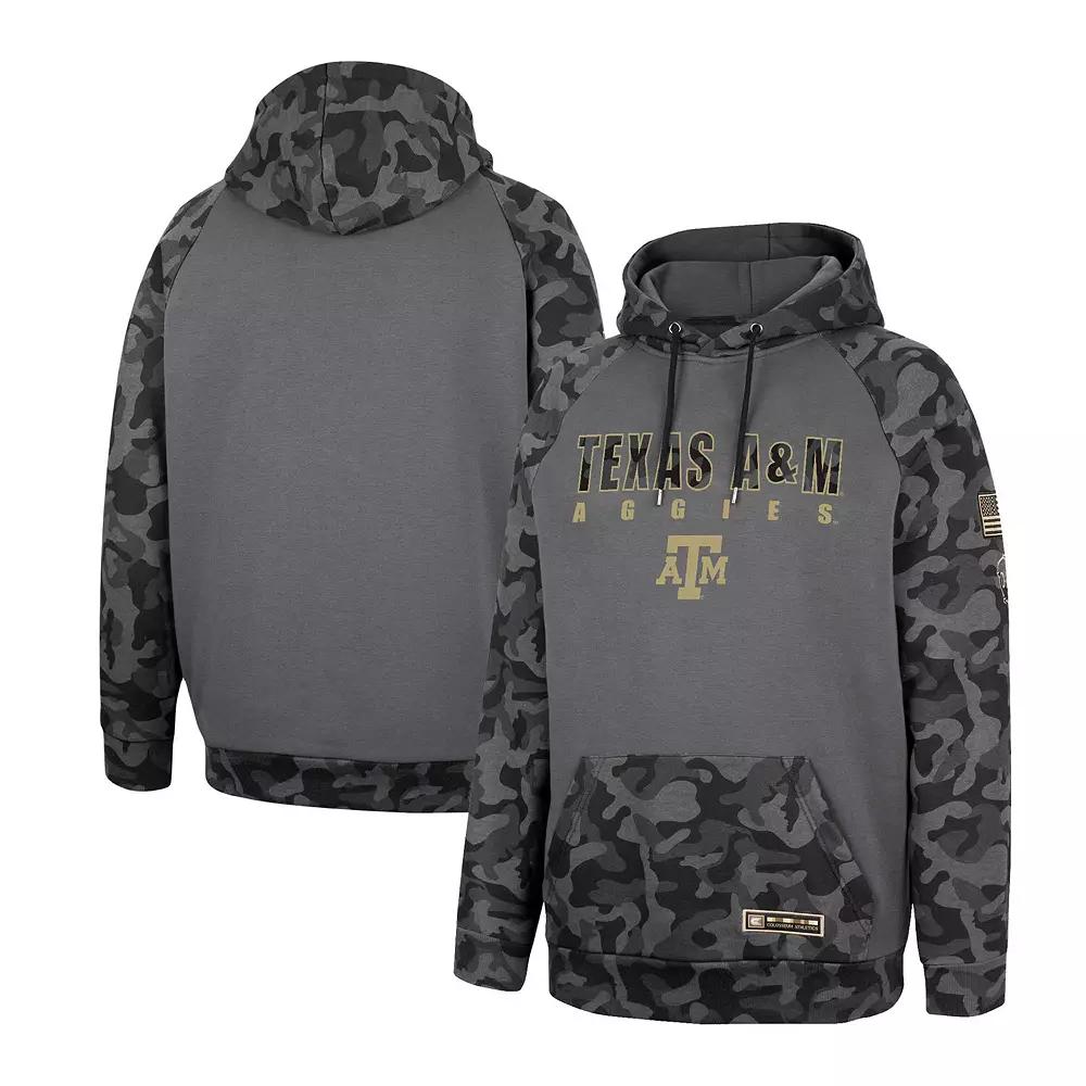 Men's Colosseum Charcoal Texas A&M Aggies OHT Military Appreciation Camo Stack Raglan Pullover Hoodie, Size: Medium Product Image