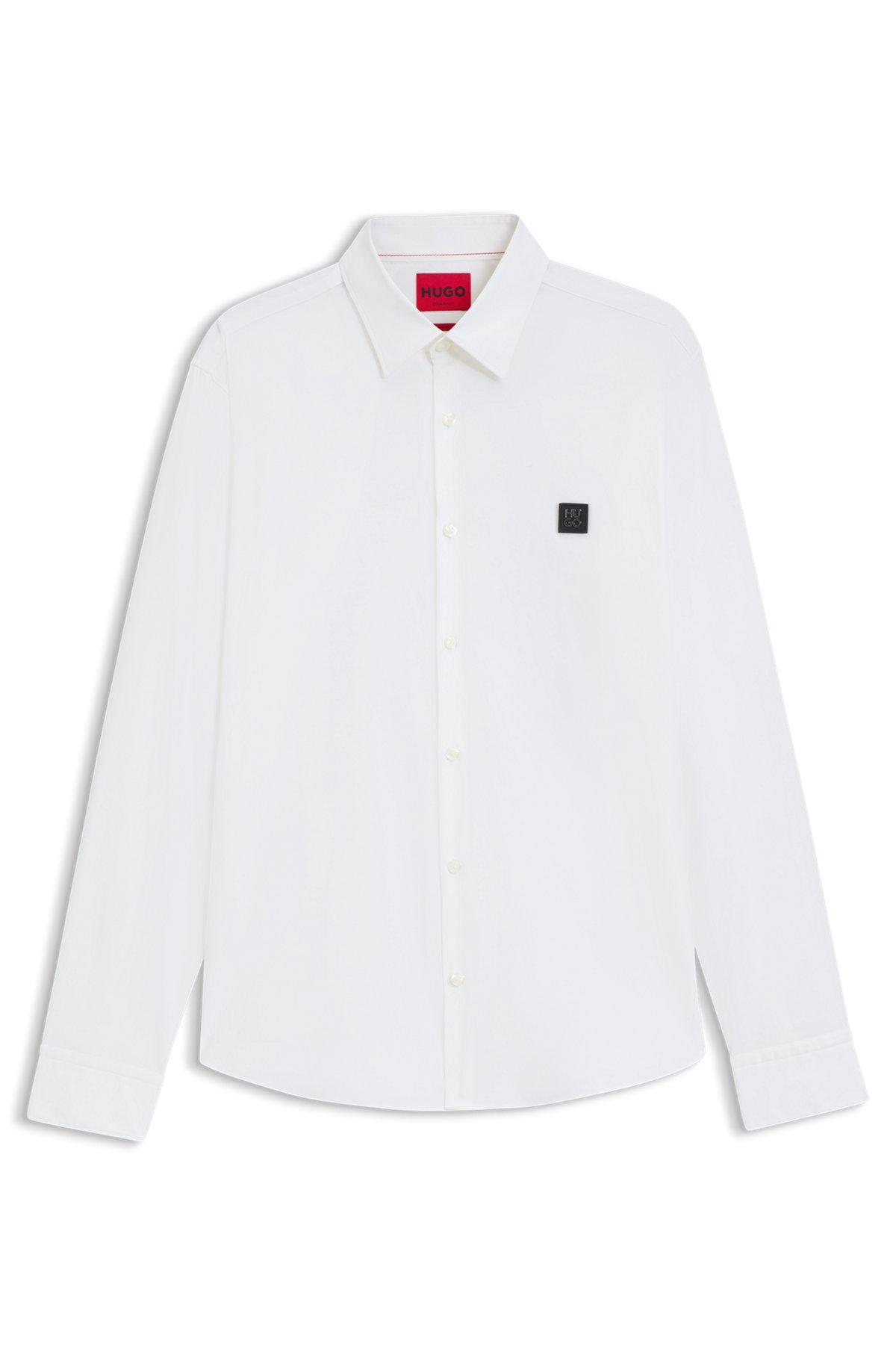 HUGO - Slim-fit shirt in cotton poplin with logo stripe - White Product Image