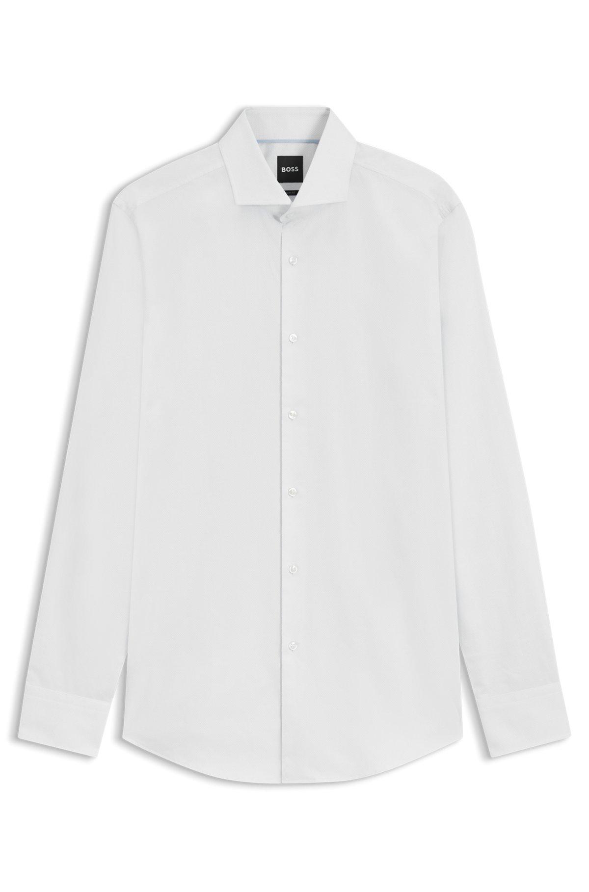 BOSS - Slim-fit shirt in patterned stretch cotton - White Product Image