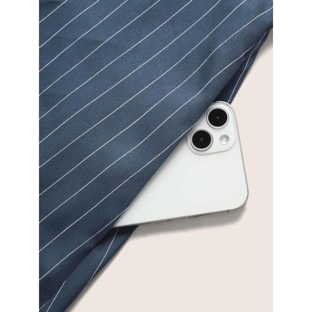 Plus Size Shirt Collar Striped Curved Hem Midi Dress Mediumblue Women At the Office Shirt collar Short sleeve Curvy BloomChic 14-16/1X Product Image