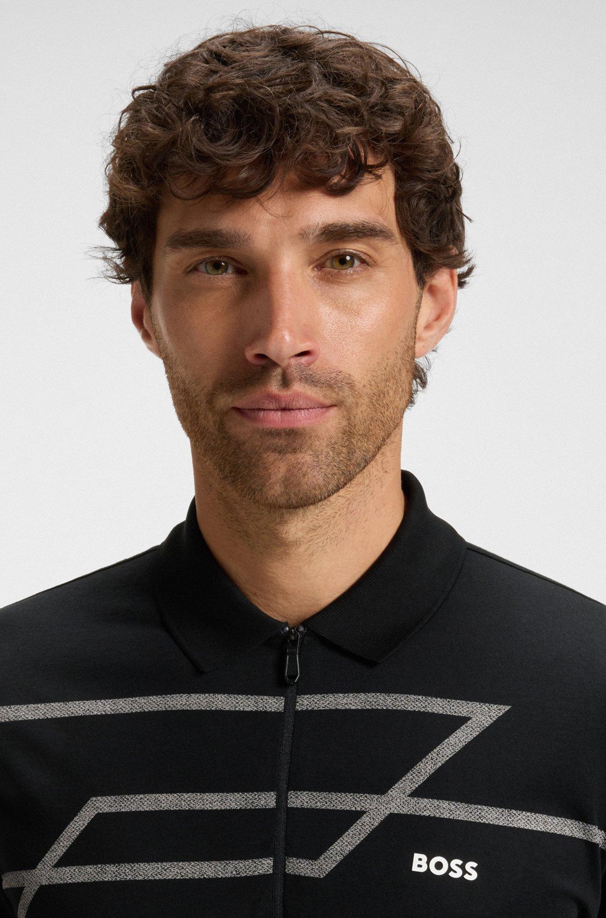 Slim-fit polo shirt in Oxford cotton with printed front panel Product Image