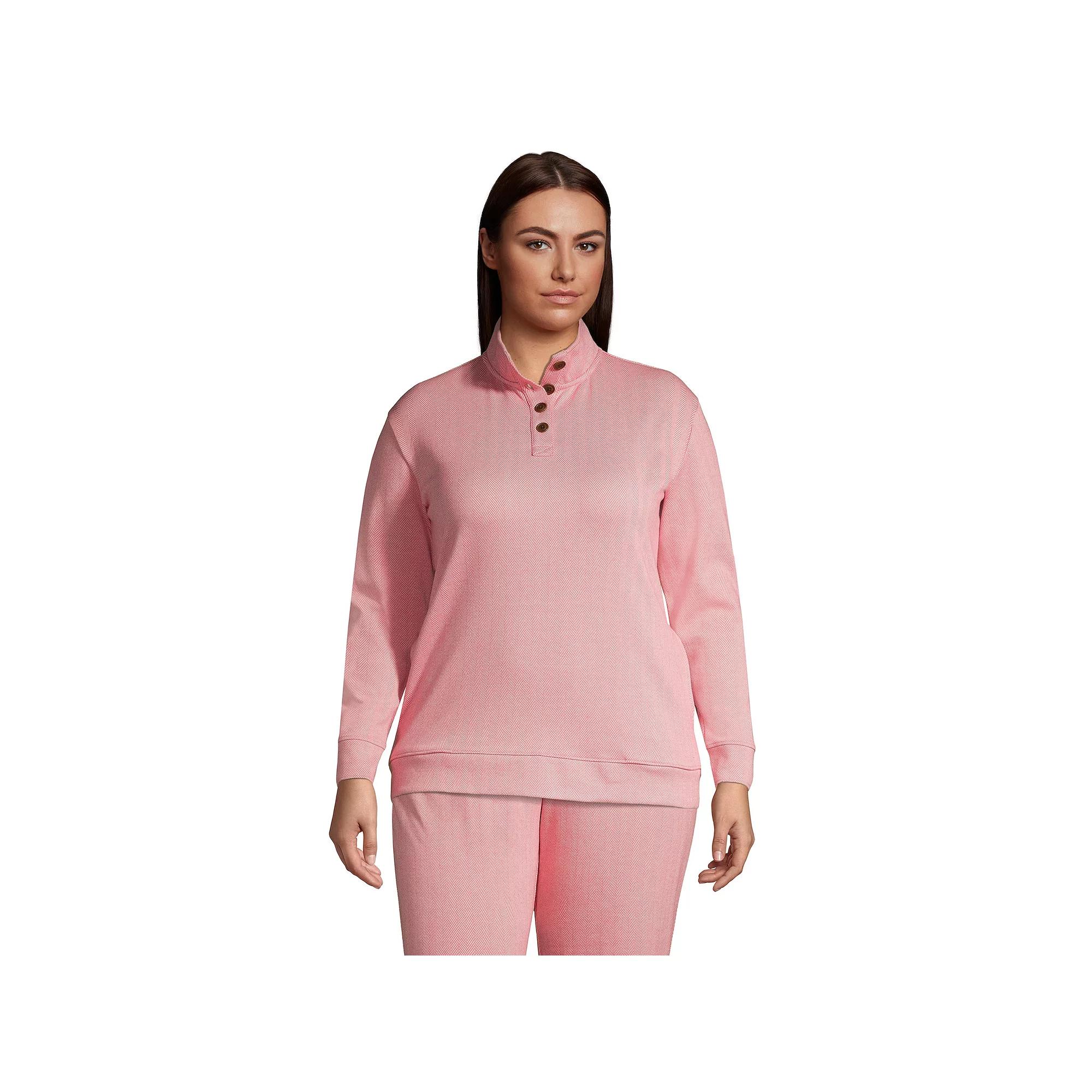 Plus Size Lands' End Long Sleeve Sport Knit Pullover, Women's, Size: 2XL, Pink Herringbone Product Image