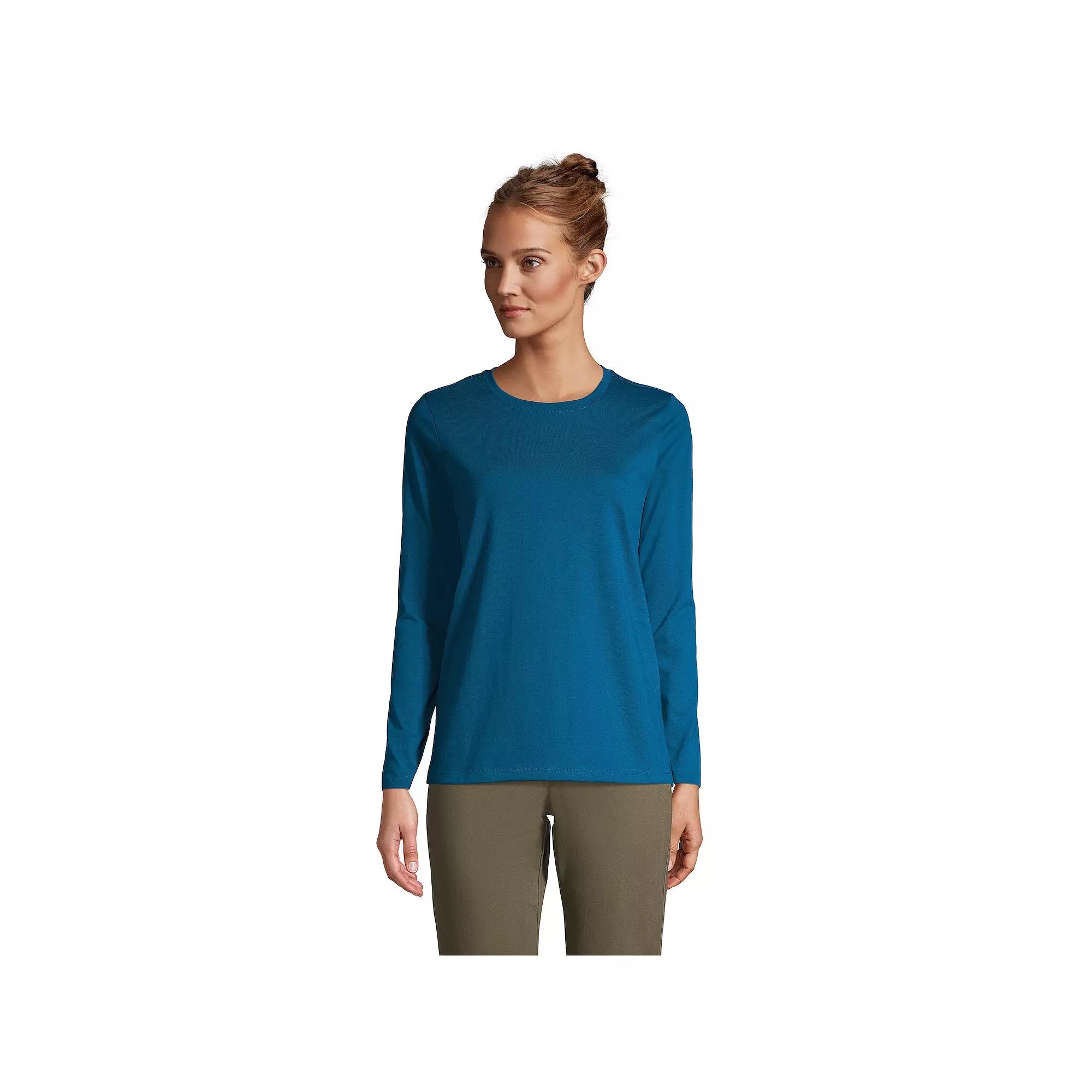 Petite Lands' End Relaxed-Fit Supima Long Sleeve Cotton Crewneck Tee, Women's,  Product Image