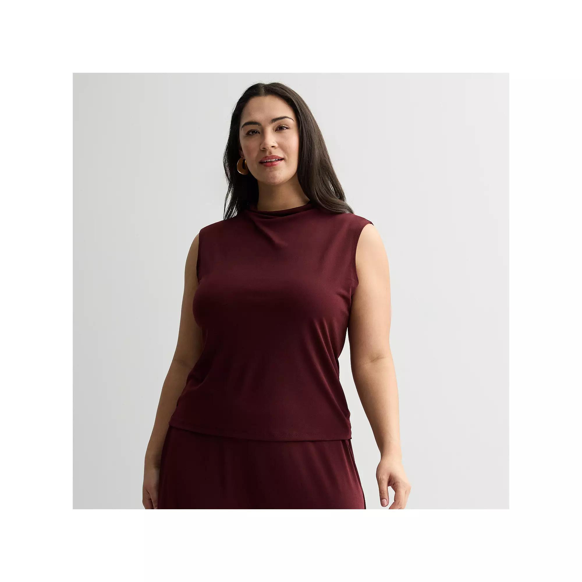 Plus Size Nine West Drape Mock Neck Shell Top, Women's, Size: 3XL, Maddie Purple Product Image