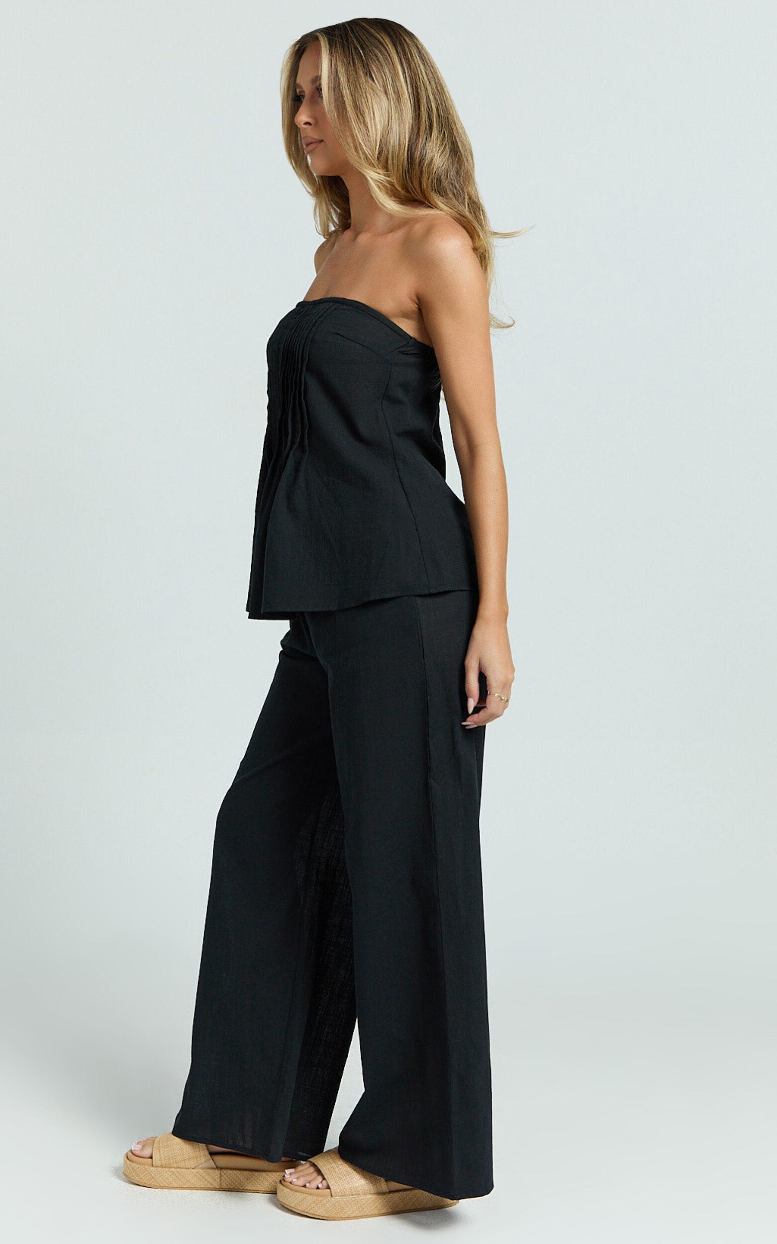 Carli Two Piece Top and Pants Set - Cotton Tube Pant Set in Black Product Image