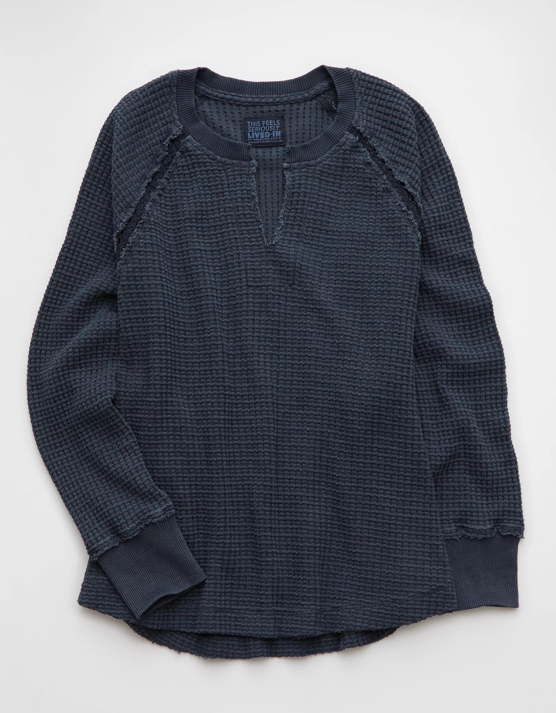 AE Big Hug Notch Neck Waffle Sweatshirt Product Image